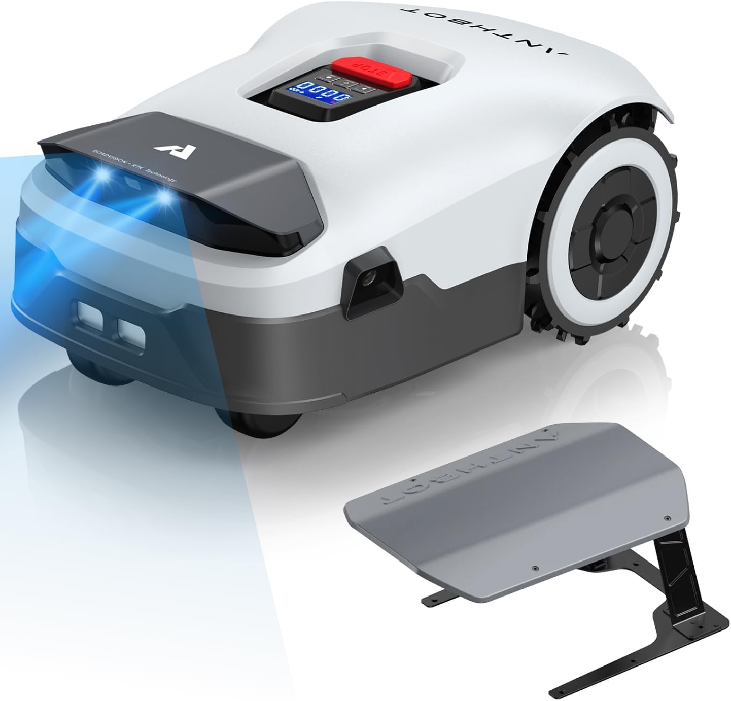 ANTHBOT KI Drahtloser Mähroboter ohne Begrenzungskabel Max. 900m², Full Frequenzband RTK+4-Kamera-Vision Rasenmäher Roboter ohne Kabel, Mehrzonen-Management, Hindernisvermeidung Rasenroboter -Genie600