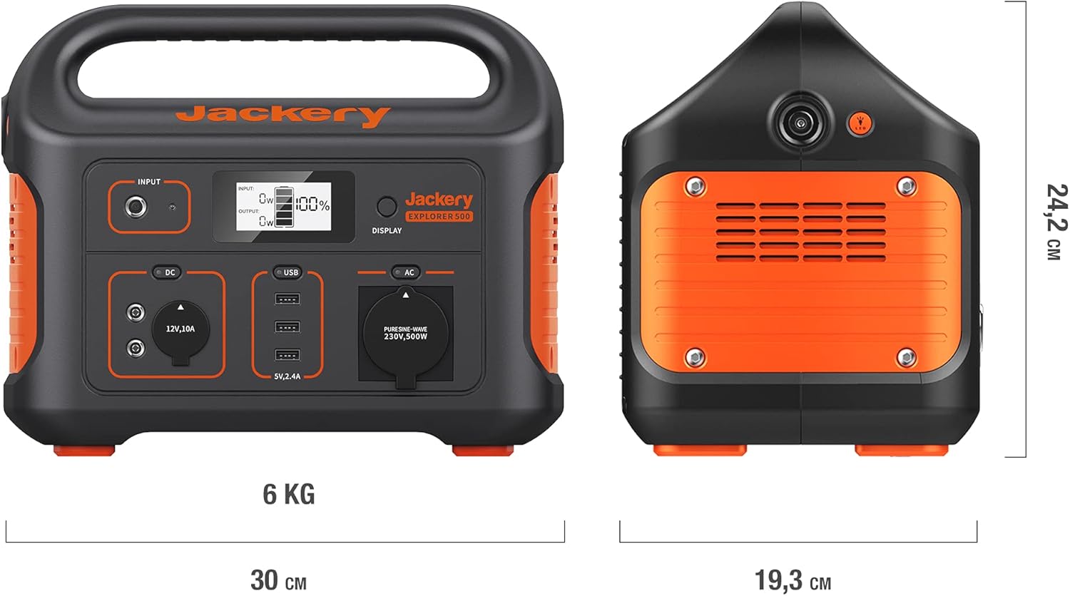Jackery Explorer 500, 518Wh Tragbare Powerstation Mobiler Stromspeicher mit 230V/500W (Spitze 1000W) Steckdose + USB, Mobile Stromversorgung mit LCD-Anzeige für Party, Camping, Wohnmobil, Heimwerken