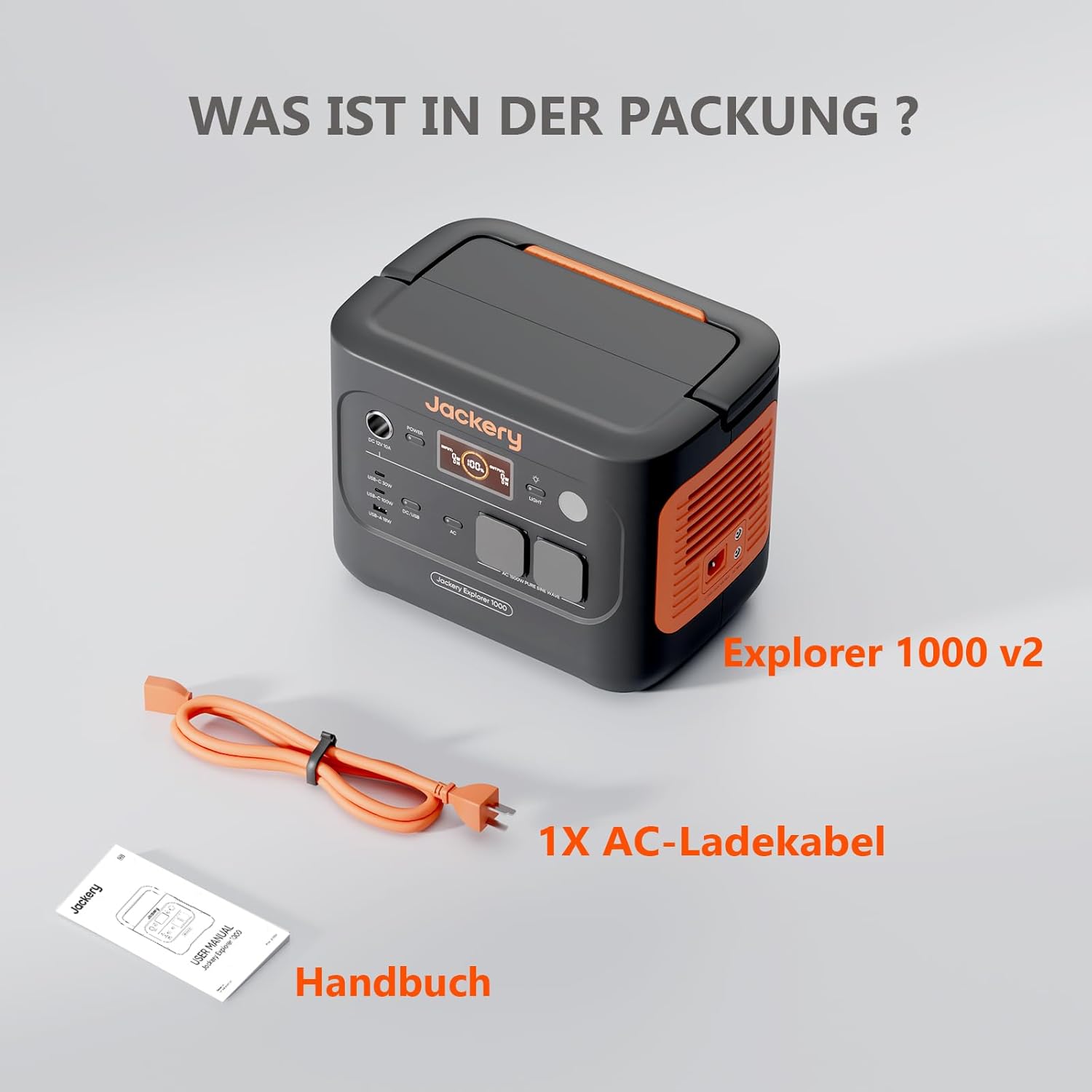 Jackery Powerstation 1000 v2 mit 200W Solarpanel, 1070Wh LiFePO4 Solargenerator, 1500W AC/100W USB-C Ausgang,1 Std. Schnellladung für Camping, Wohnmobil, Notfall