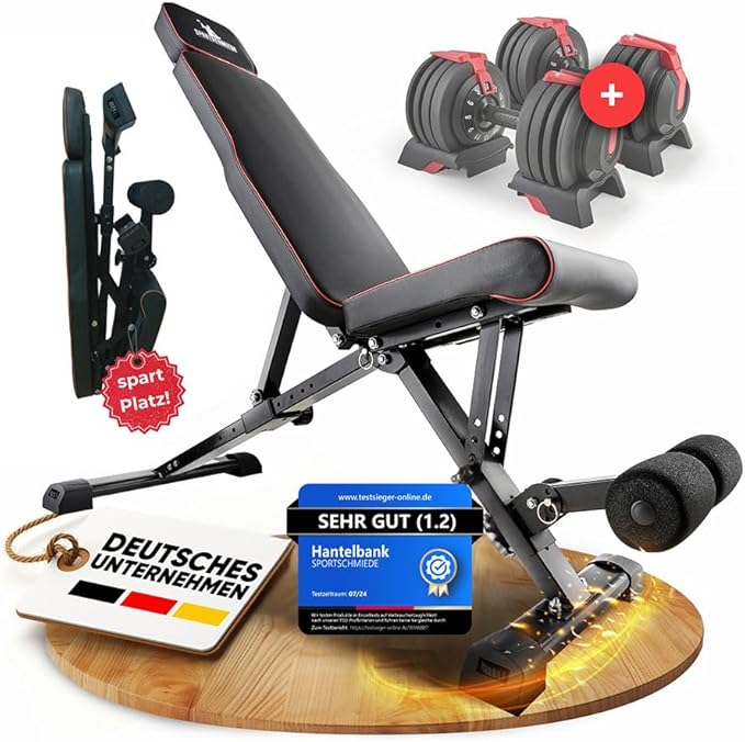 SPORTSCHMIEDE: Verstellbare, klappbare Schrägbank fürs Heimtraining