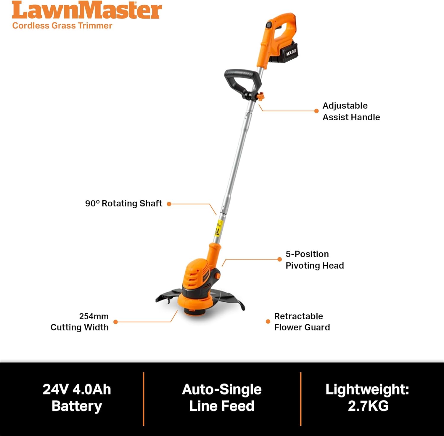 LawnMaster OcuMow™ Roboter-Rasenmäher mit kabellosem 24V MAX 10-Zoll-Gras-Trimmer-Kombi-Set, optische Navigation, automatische Hindernisvermeidung, punktgenauer Schnitt.