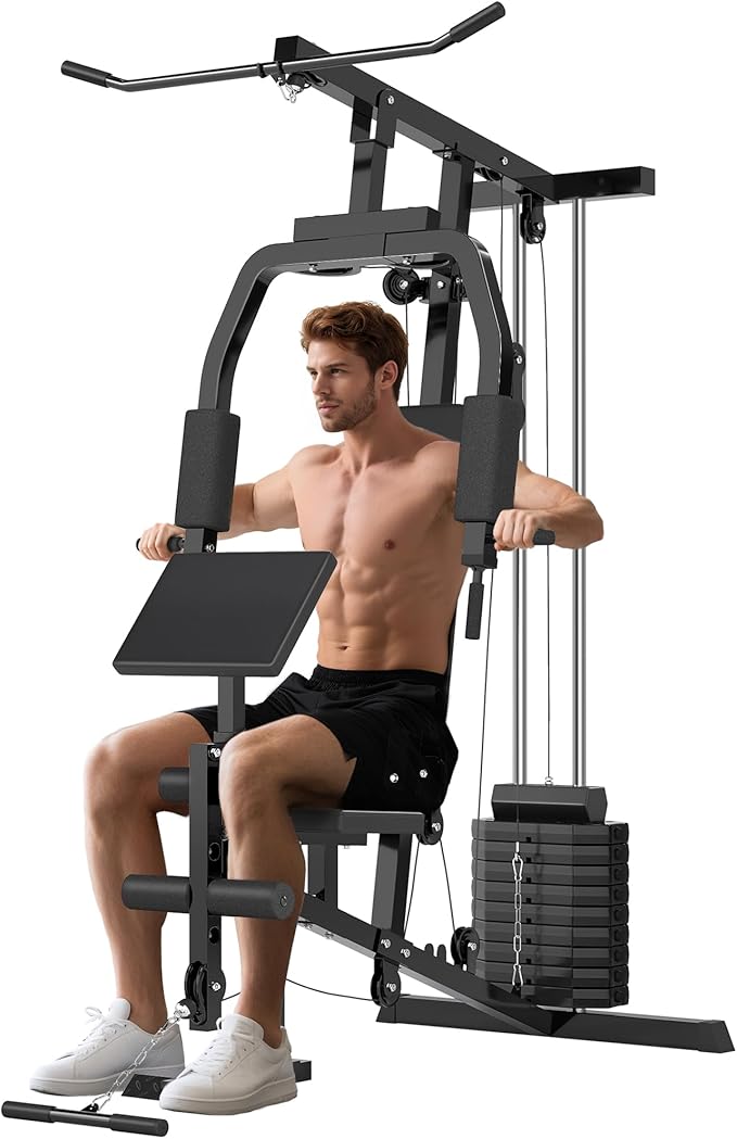 HOMCOM Home Gym Kraftstation – Latzug, Kabelzug, Brustpresse, Beintrainer