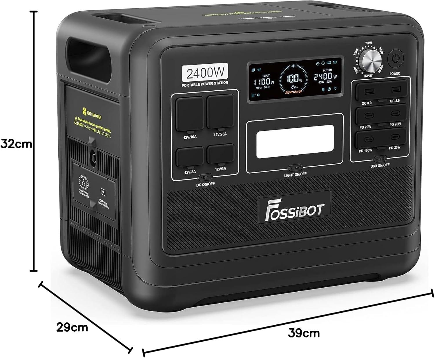 FOSSIBOT F2400 Solargenerator, Tragbare Powerstation 2048Wh LiFePO4 Batterie-Backup mit 2400W AC Ausgängen (4800W Peak), Power station für Outdoor-Camping, Wohnmobil-Reisen, Hausgebrauch