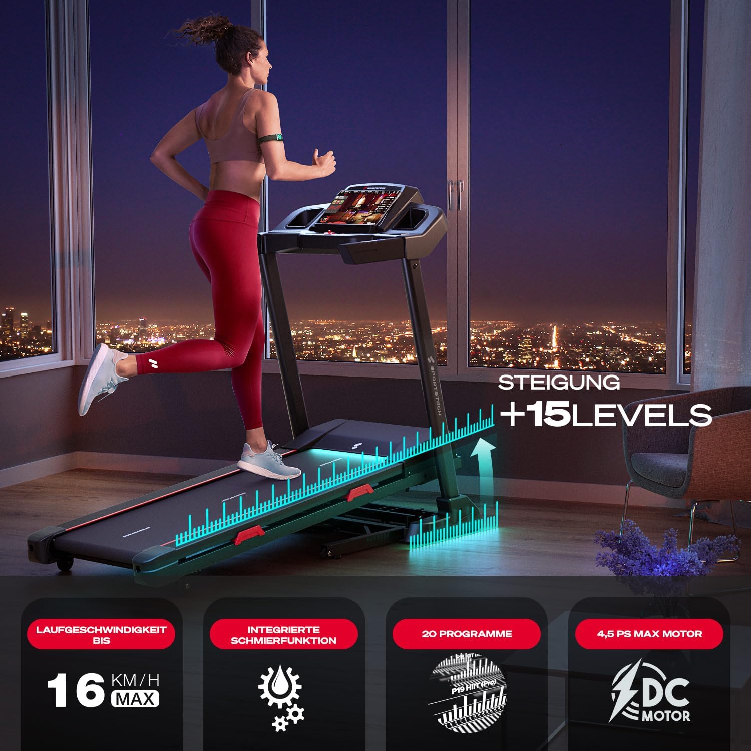 Sportstech F31s: Klappbares Laufband für Zuhause mit App, Bluetooth & LED