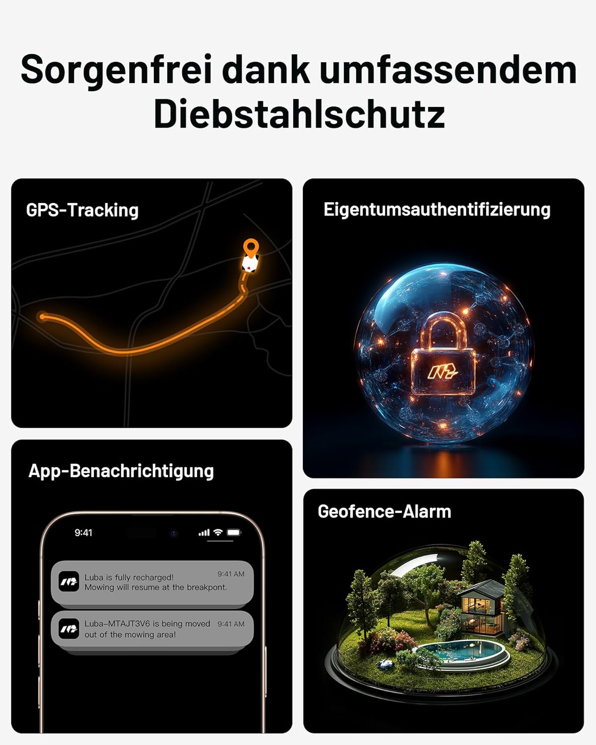 MAMMOTION LUBA 2 AWD 3000X Mähroboter ohne Begrenzungskabel, NetRTK+Vision, Keine RTK-Antenne erforderlich, Auto-Kartierung, Empf. 3000m², Max. 3600m², mit 4G-Modul, 80% Steigung