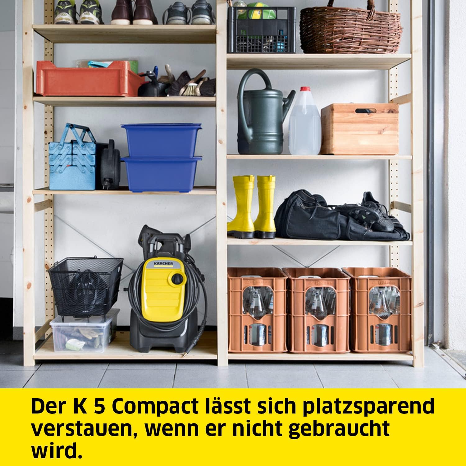 Kärcher Hochdruckreiniger K 5 Compact Home, Druck: max. 145 bar, Durchfluss: max. 500 l/h, Flächenleistung: 40 m²/h, Wasserfilter, Gewicht: 12 kg, mit Flächenreiniger T 5, Stein- und Fassadenreiniger