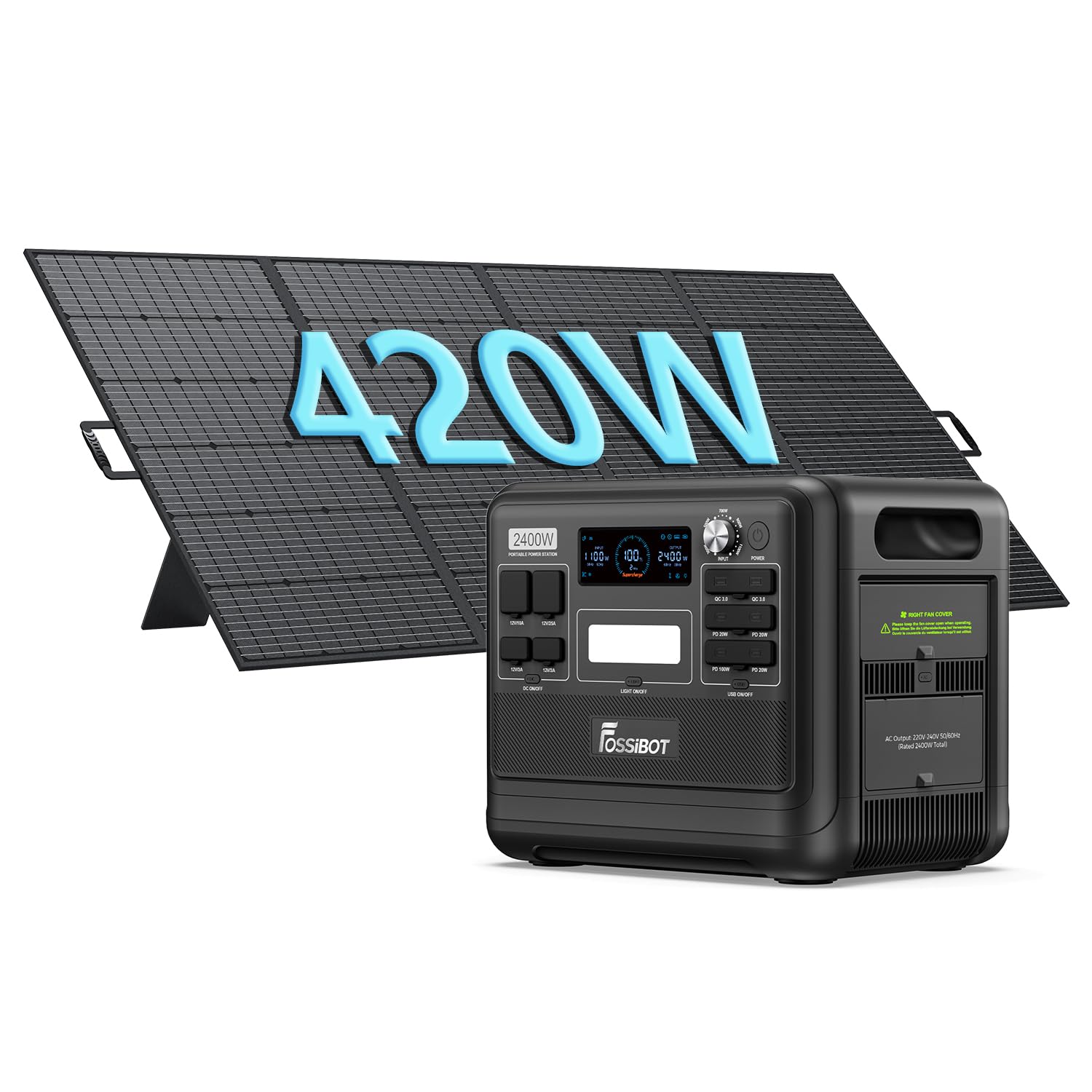 FOSSiBOT Tragbare Powerstation 2048Wh LiFePO4 Mobiler Solargenerator mit 230V/2400W (Spitze 4800W), USB und QC, Mobile Stromspeicher für Outdoors, Power Station für Camping, Reisen
