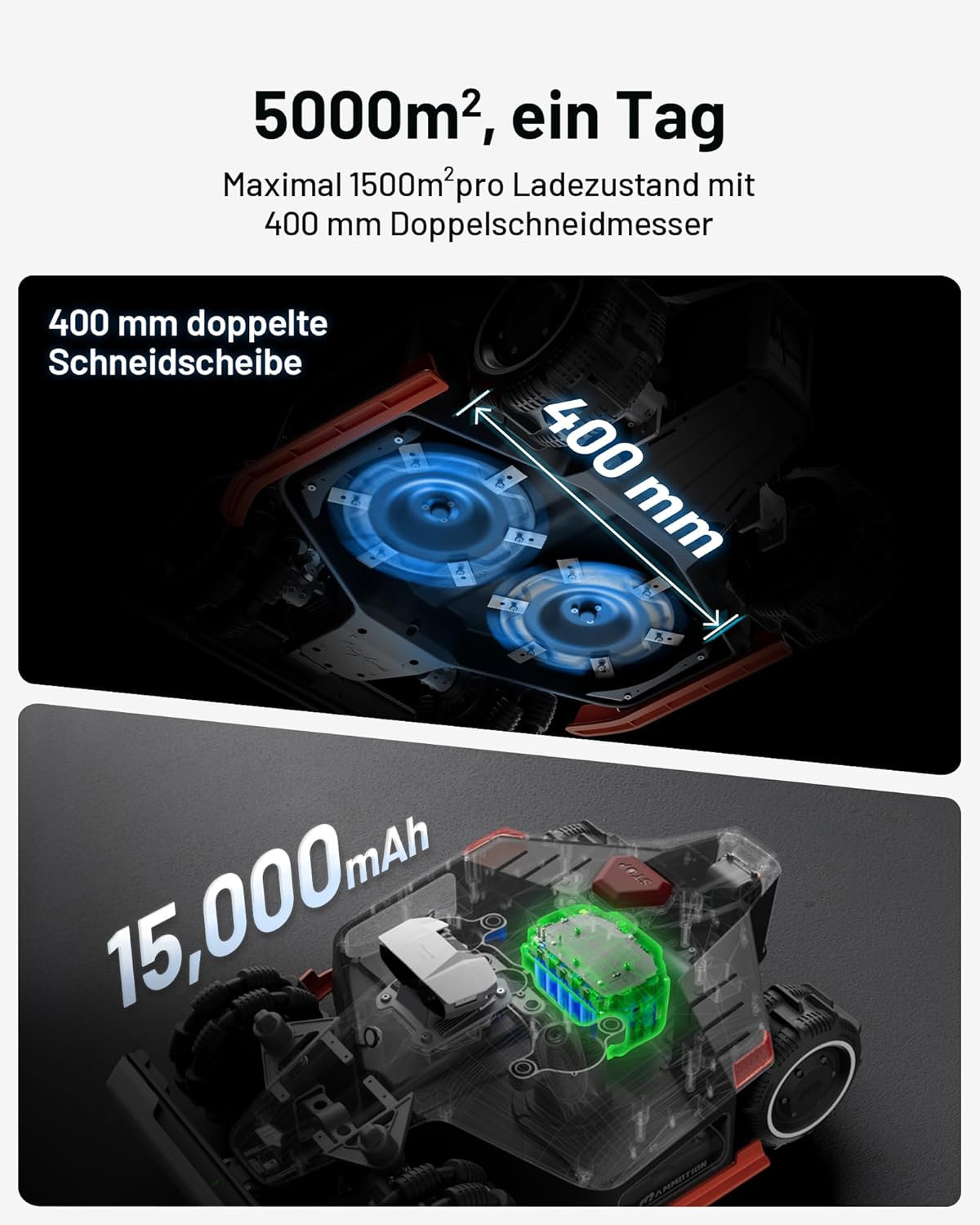 MAMMOTION LUBA 2 AWD 5000X Mähroboter ohne Begrenzungskabel, NetRTK+Vision, Keine RTK-Antenne erforderlich, Auto-Kartierung, Empf. 5000m², Max. 6600m², mit 4G-Modul, 80% Steigung