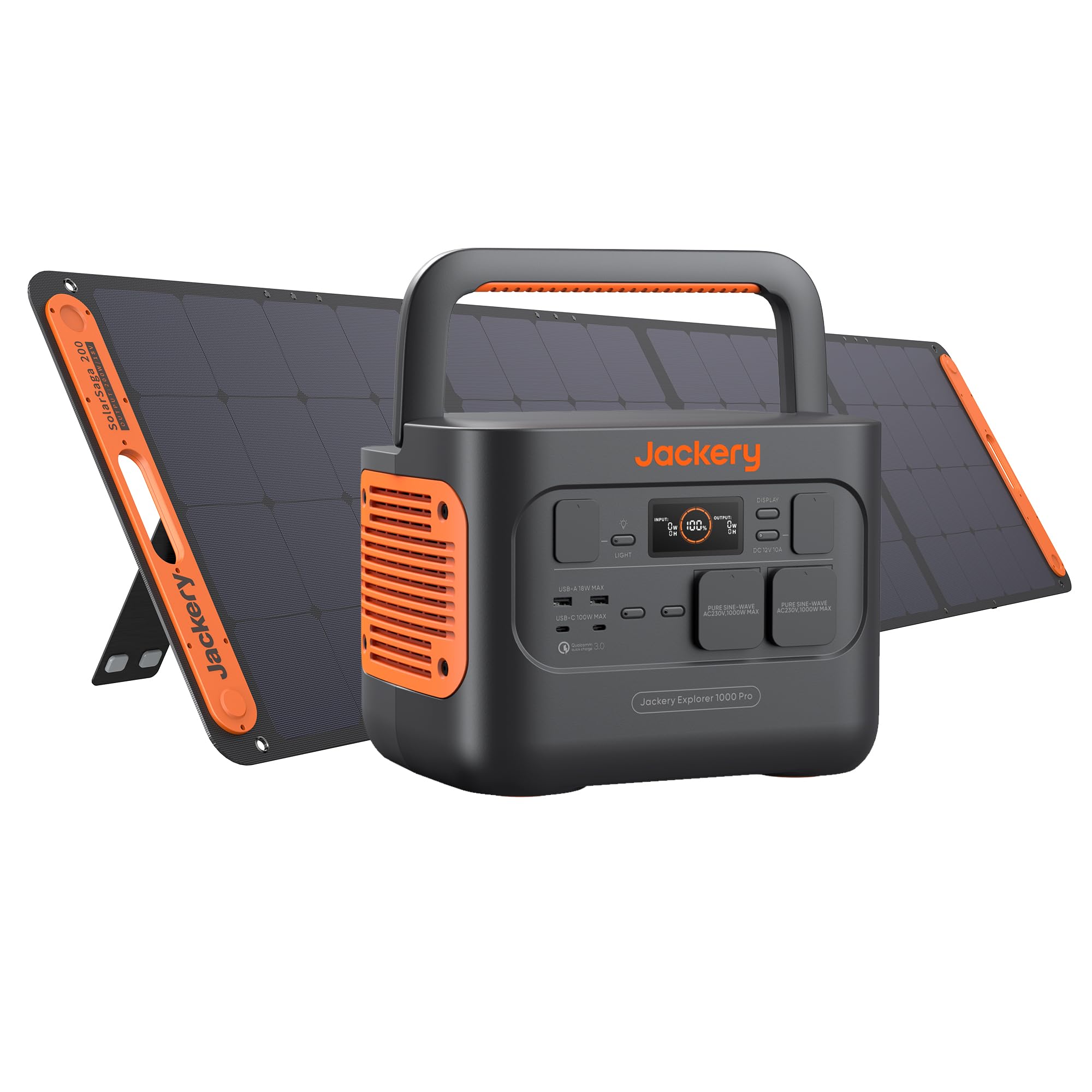 Jackery Powerstation 1000 v2 mit 200W Solarpanel, 1070Wh LiFePO4 Solargenerator, 1500W AC/100W USB-C Ausgang,1 Std. Schnellladung für Camping, Wohnmobil, Notfall