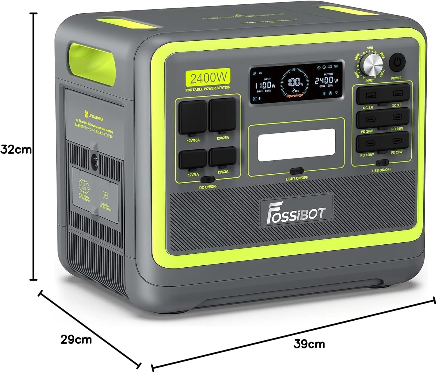 FOSSiBOT Tragbare Powerstation F2400, Solargenerator 2048Wh LiFePO4 Batterie-Backup mit 2400W 3X AC Ausgängen (4800W Peak) 230V, Power Station für Outdoor-Camping, Wohnmobil-Reisen, Hausgebrauch