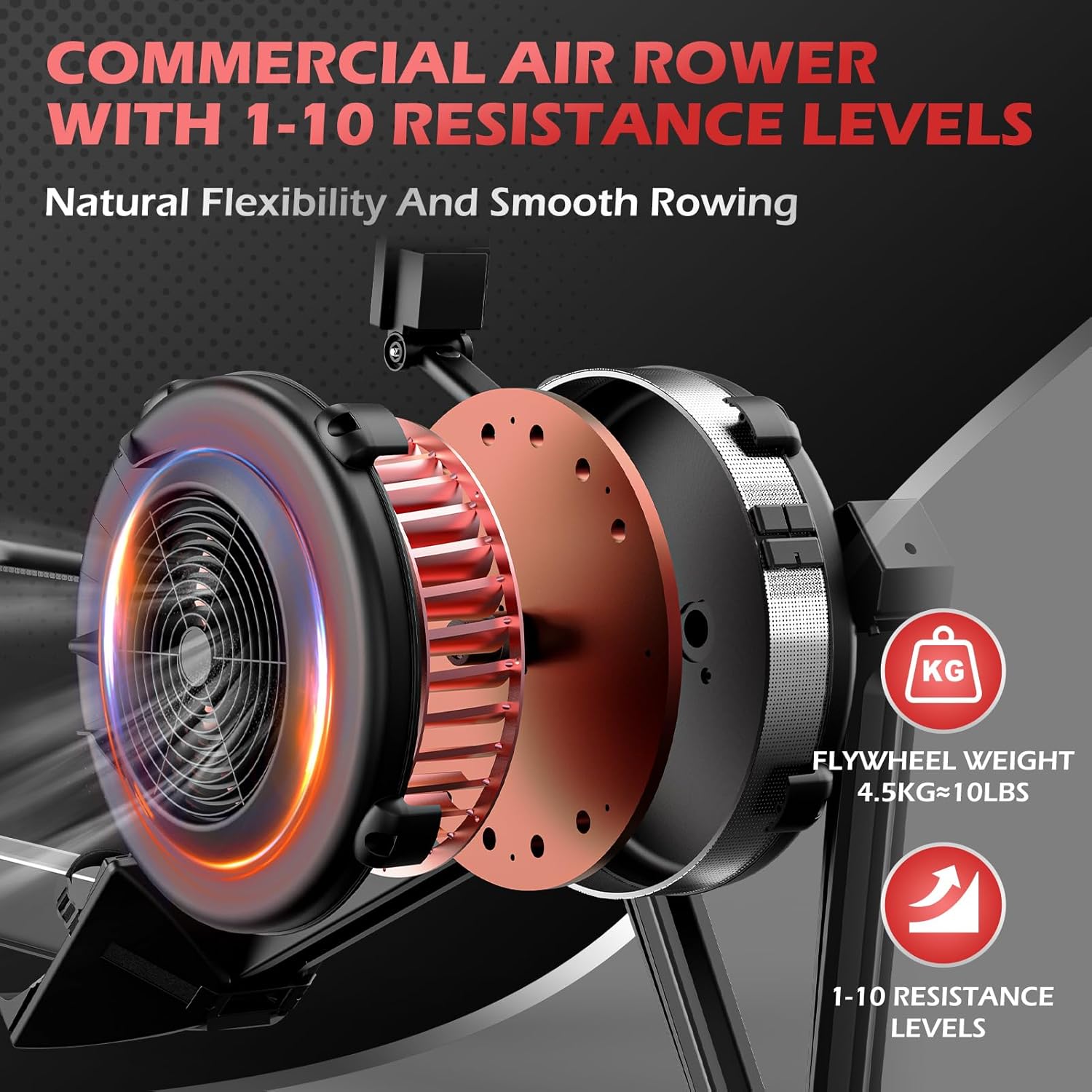 PASYOU Luftwiderstand Rudergerät für Zuhause: 10 Stufen, Komfortsitz, Kinomap APP