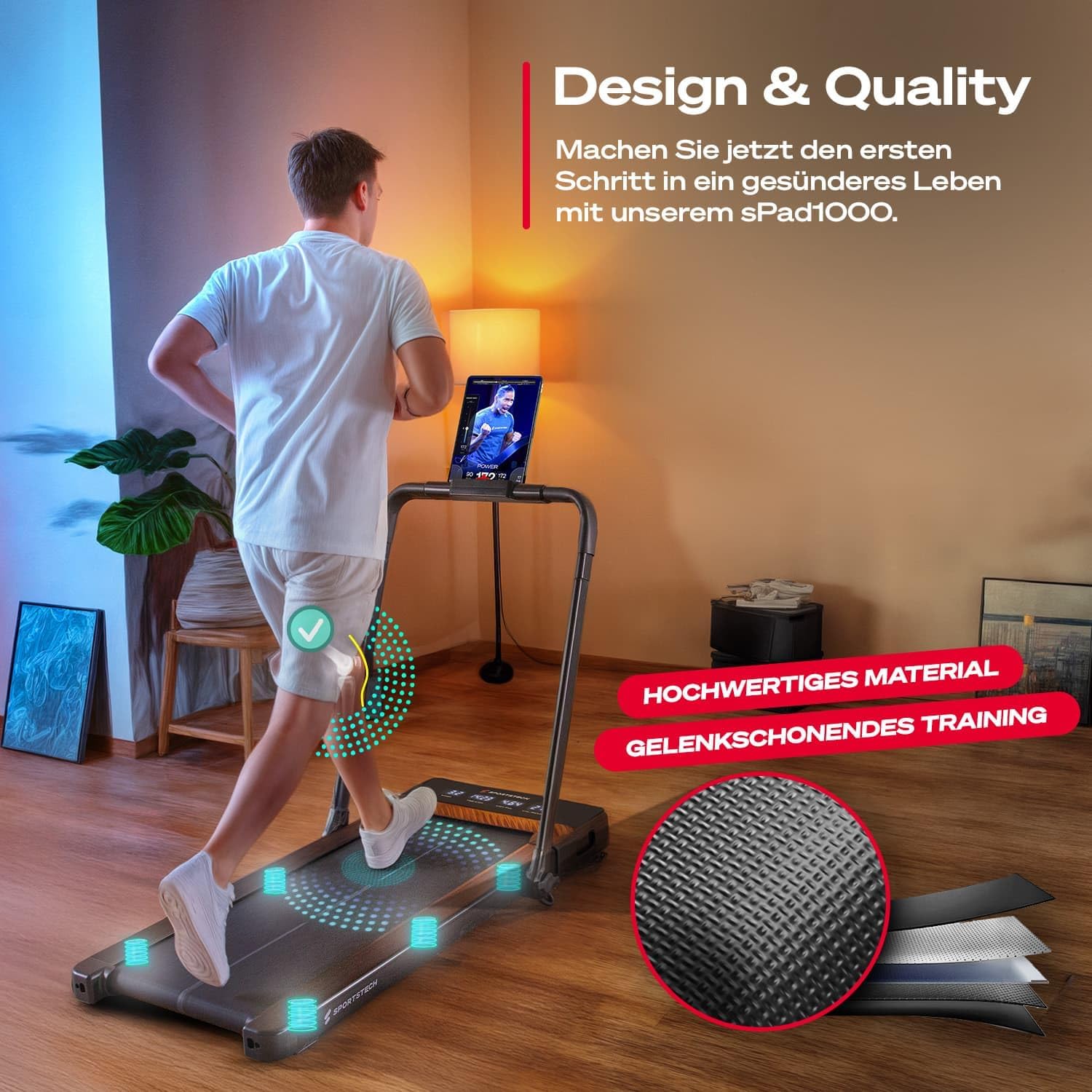 Sportstech sPad500 Laufband: Faltbar mit Steigung für Zuhause