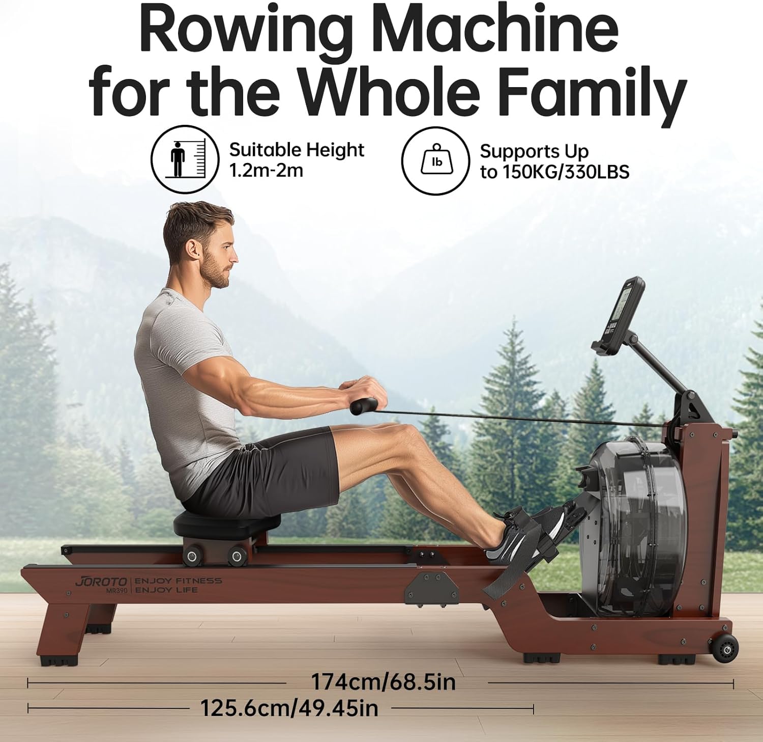 JOROTO MR380/MR390 Rudergerät: Eichenholz, 28L Tank, Bluetooth Monitor