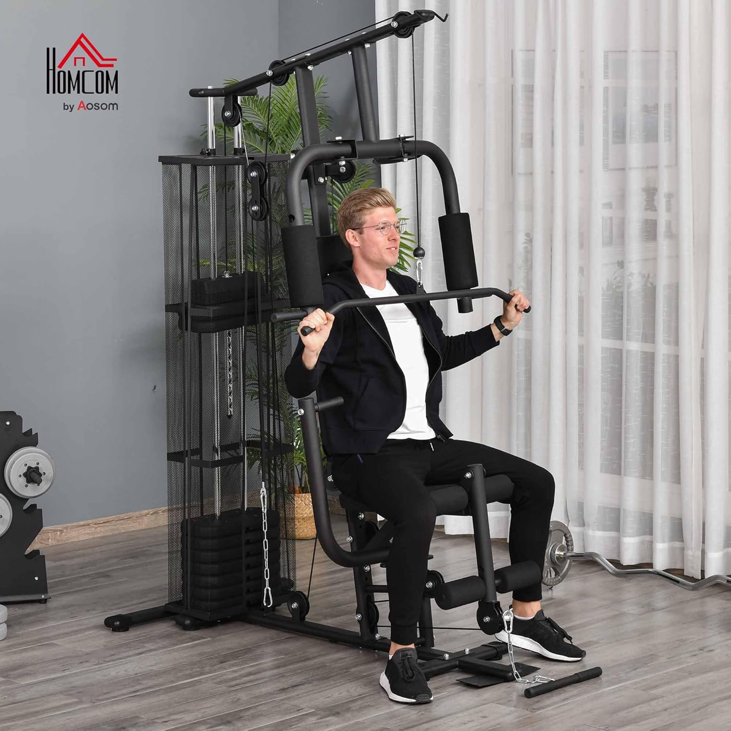 HOMCOM Kraftstation: Multifunktional mit Latzug, Butterfly und 45 kg Gewichten