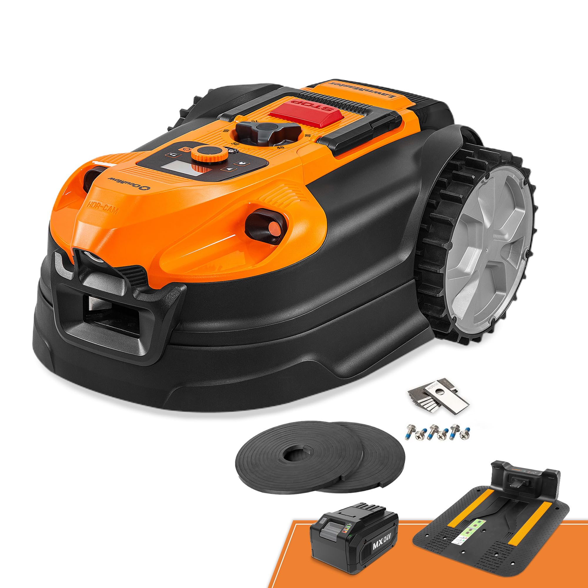 LawnMaster VBRM18AMIDR mähroboter ohne begrenzungskabel für bis zu 500㎡ 2ah Batterie Optische Navigation, Hindernisvermeidung, Automatische Ladestation, Verbotene-Zone-Funktion, WiFi & Bluetooth APP