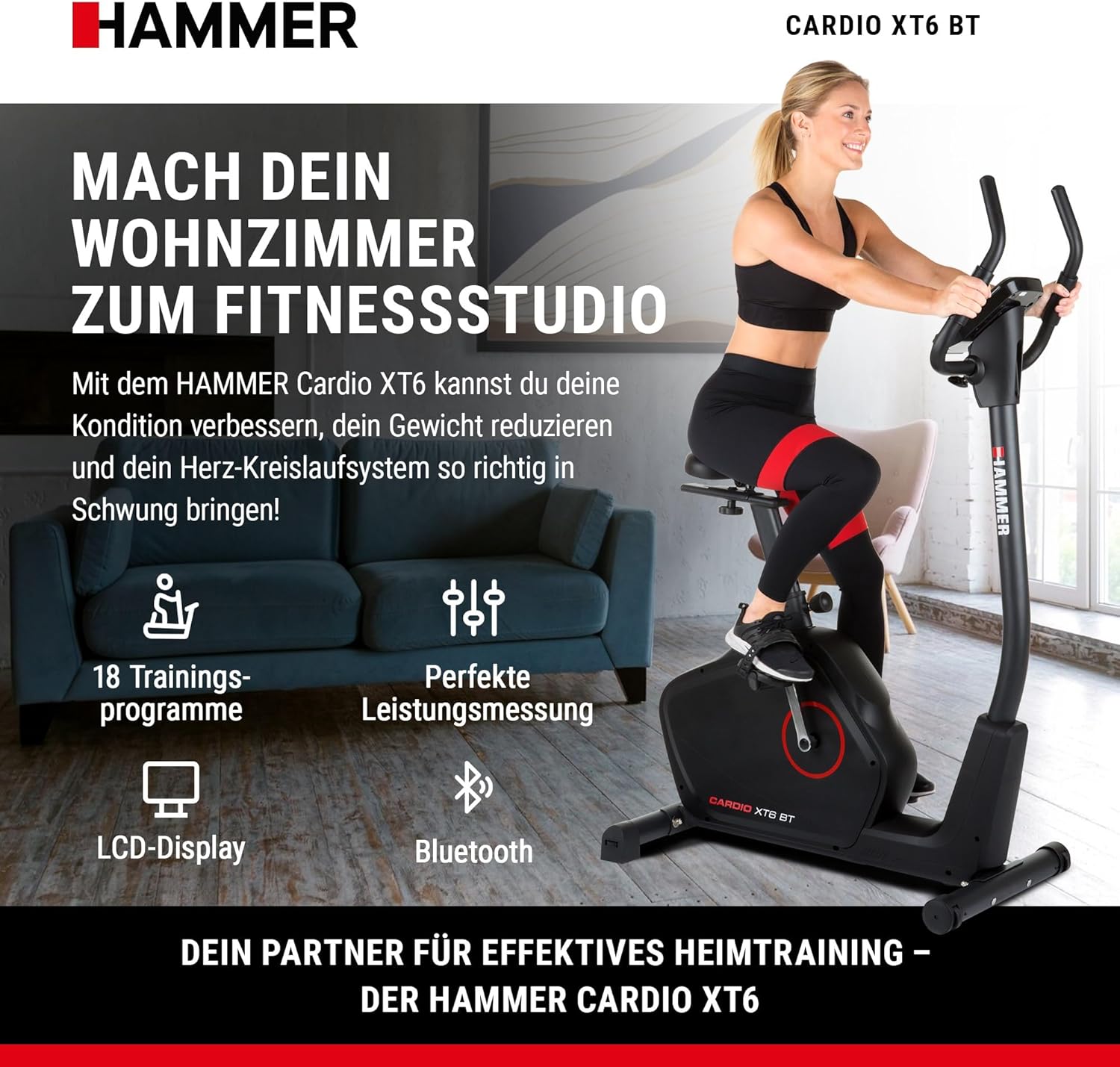 Hammer Cardio XT6/XT7 Ergometer Heimtrainer Fahrrad mit Bluetooth & App