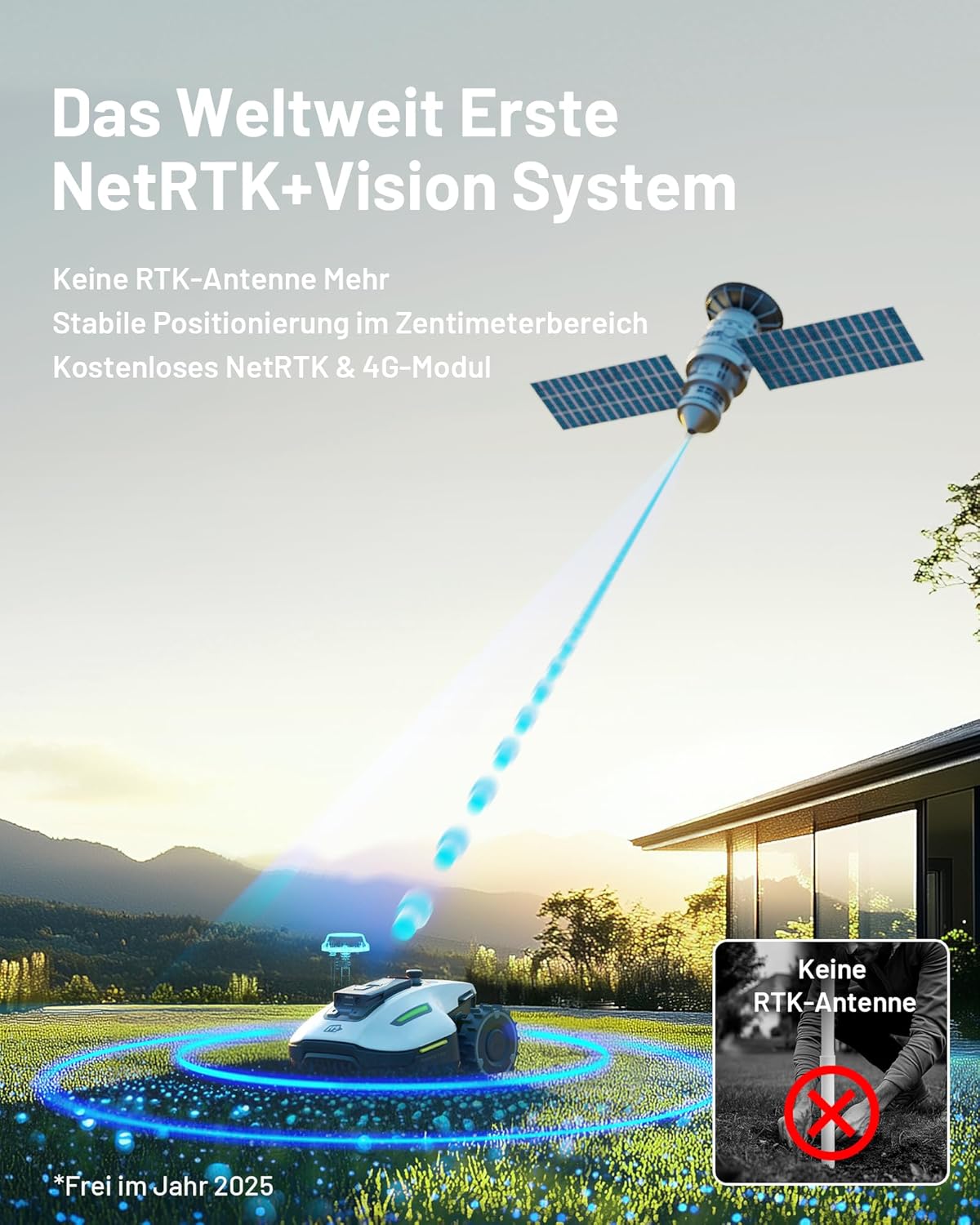 MAMMOTION YUKA Mini 500 Mähroboter ohne Begrenzungskabel, NetRTK+Vision, Keine RTK-Antenne erforderlich, Auto-Kartierung, Empf. 500m², mit 4G-Modul, 50% Steigung