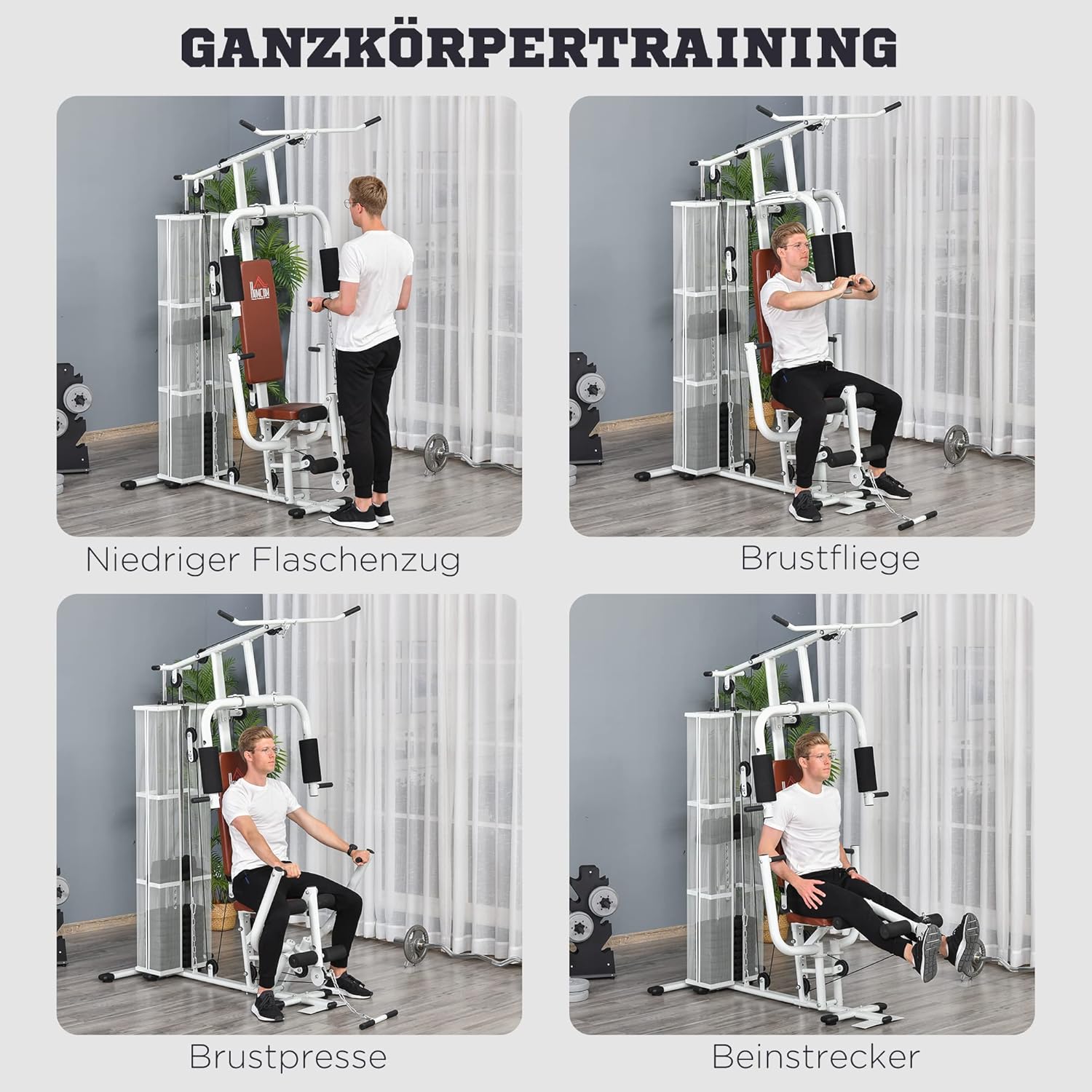 HOMCOM Multistation: Kraftstation mit Latzug, Butterfly & 45 kg Gewichten