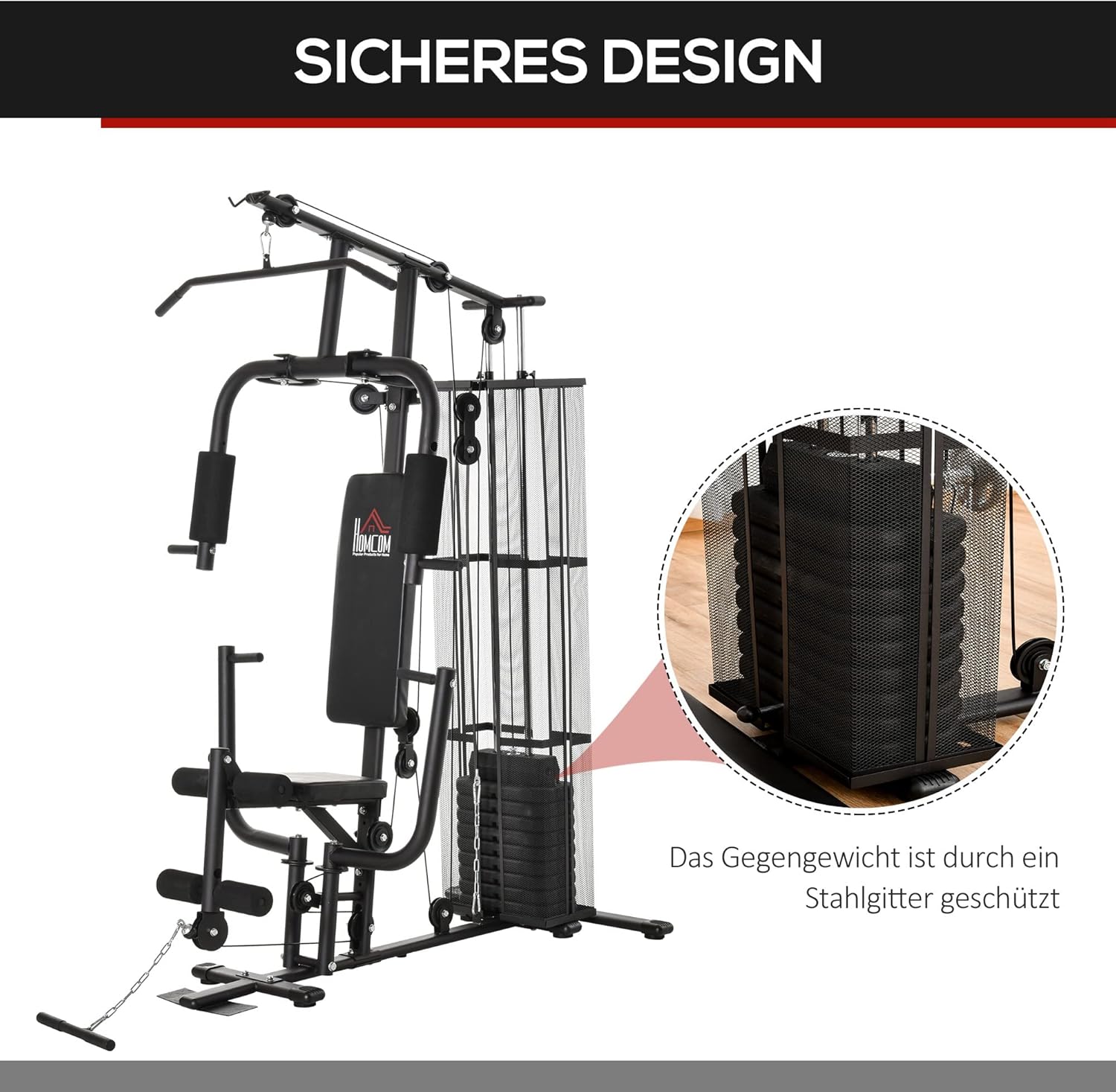 HOMCOM Kraftstation: Multifunktional mit Latzug, Butterfly und 45 kg Gewichten