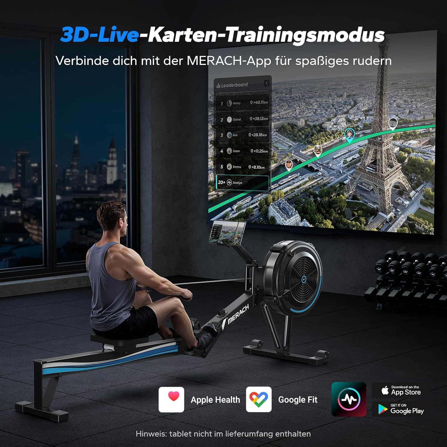 MERACH Rudergerät: Luftwiderstand, 10 Stufen & App