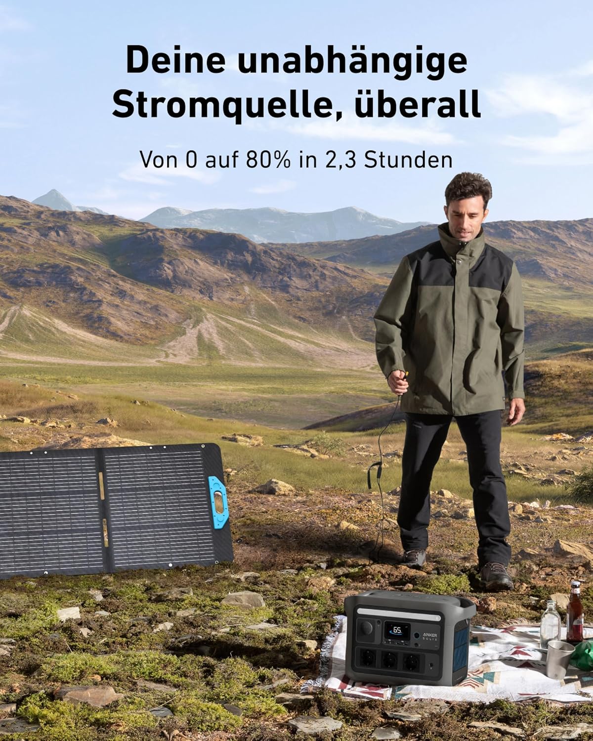 Anker SOLIX C800 Plus Tragbare Powerstation mit 100W Solarpanel, 1200W (1600W Spitzenleistung) Solargenerator für Campingbeleuchtung, 768Wh LiFePO4 Akkus für Camping, Wohmobil, Reisen, Stromausfall