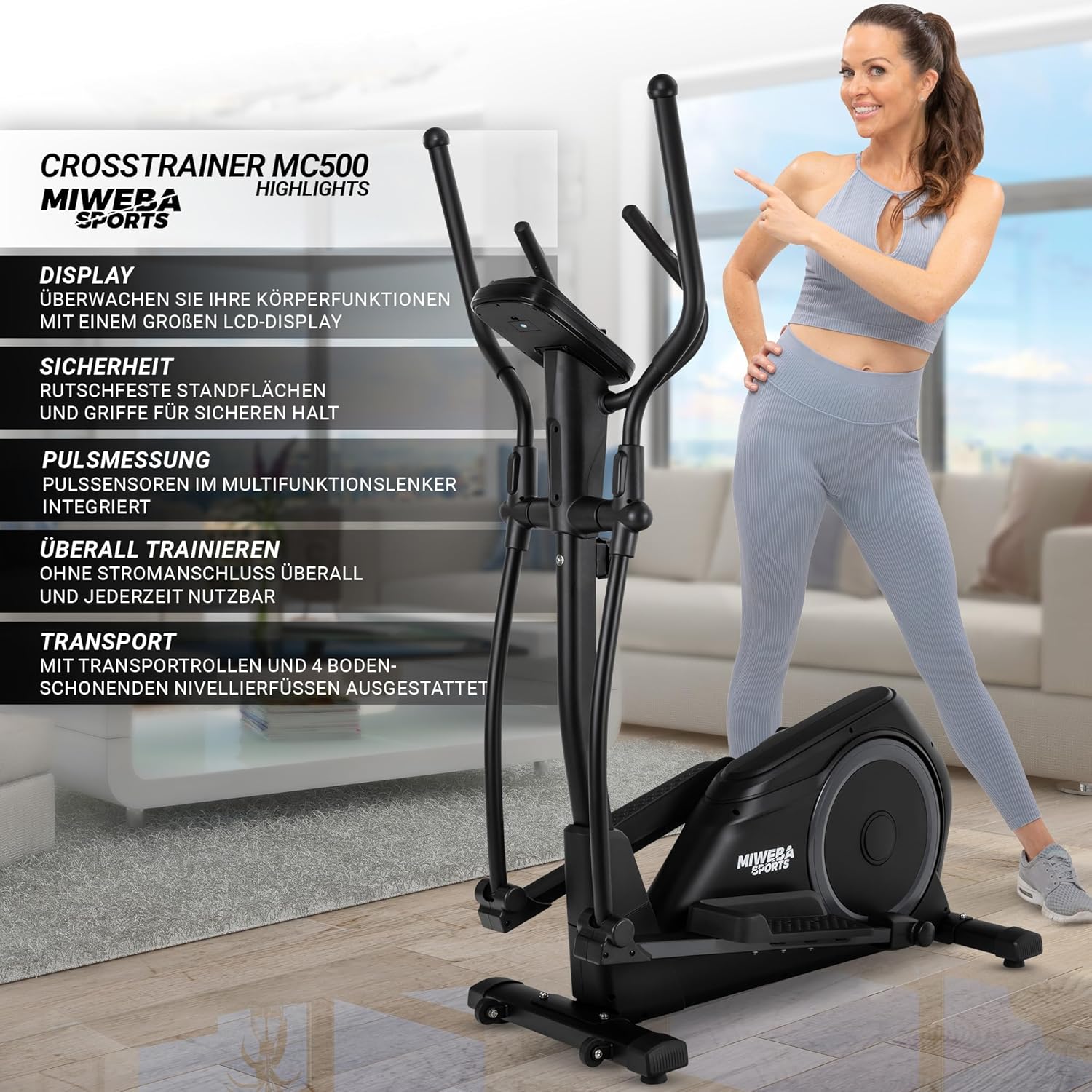 Miweba Sports MC500 Crosstrainer: Leise, 7kg Schwungmasse, LCD Monitor, Heimtrainer