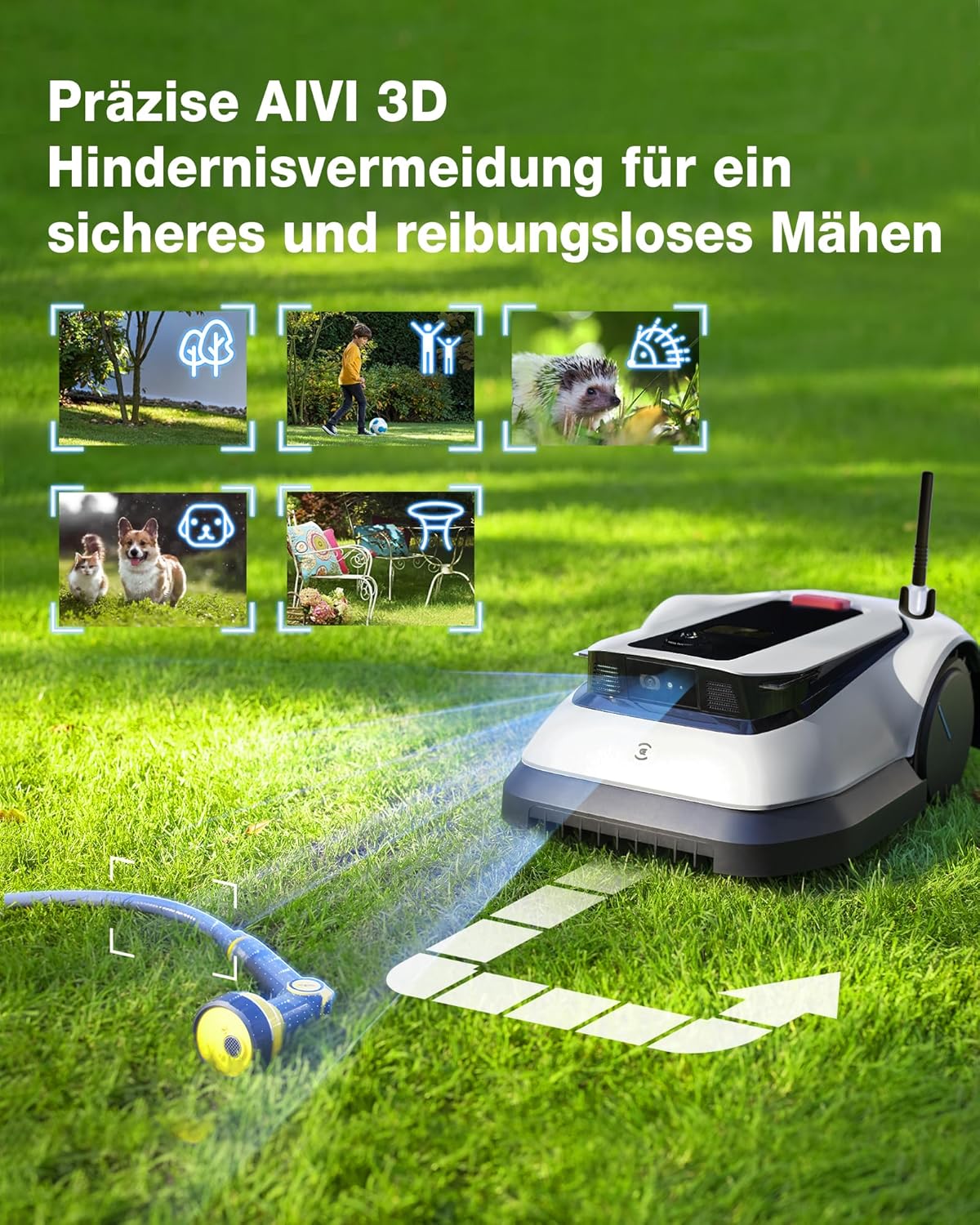 ECOVACS GOAT G1-2000 Mähroboter mit Robuster Garage & Auto-Verbindung-Modul, Ohne Begrenzungskabel für Gärten bis zu 2,000㎡ (AIVI 3D Hindernisvermeidung, logisches Mähen, 16-Zonen-Management)