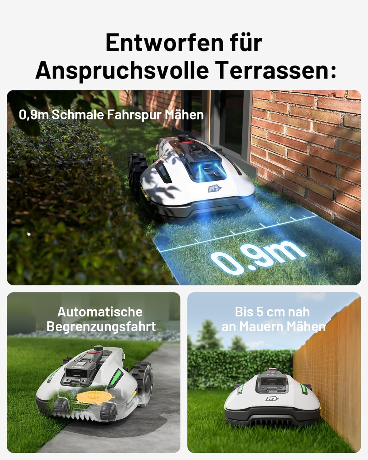 MAMMOTION YUKA Mini 500 Mähroboter ohne Begrenzungskabel, NetRTK+Vision, Keine RTK-Antenne erforderlich, Auto-Kartierung, Empf. 500m², mit 4G-Modul, 50% Steigung