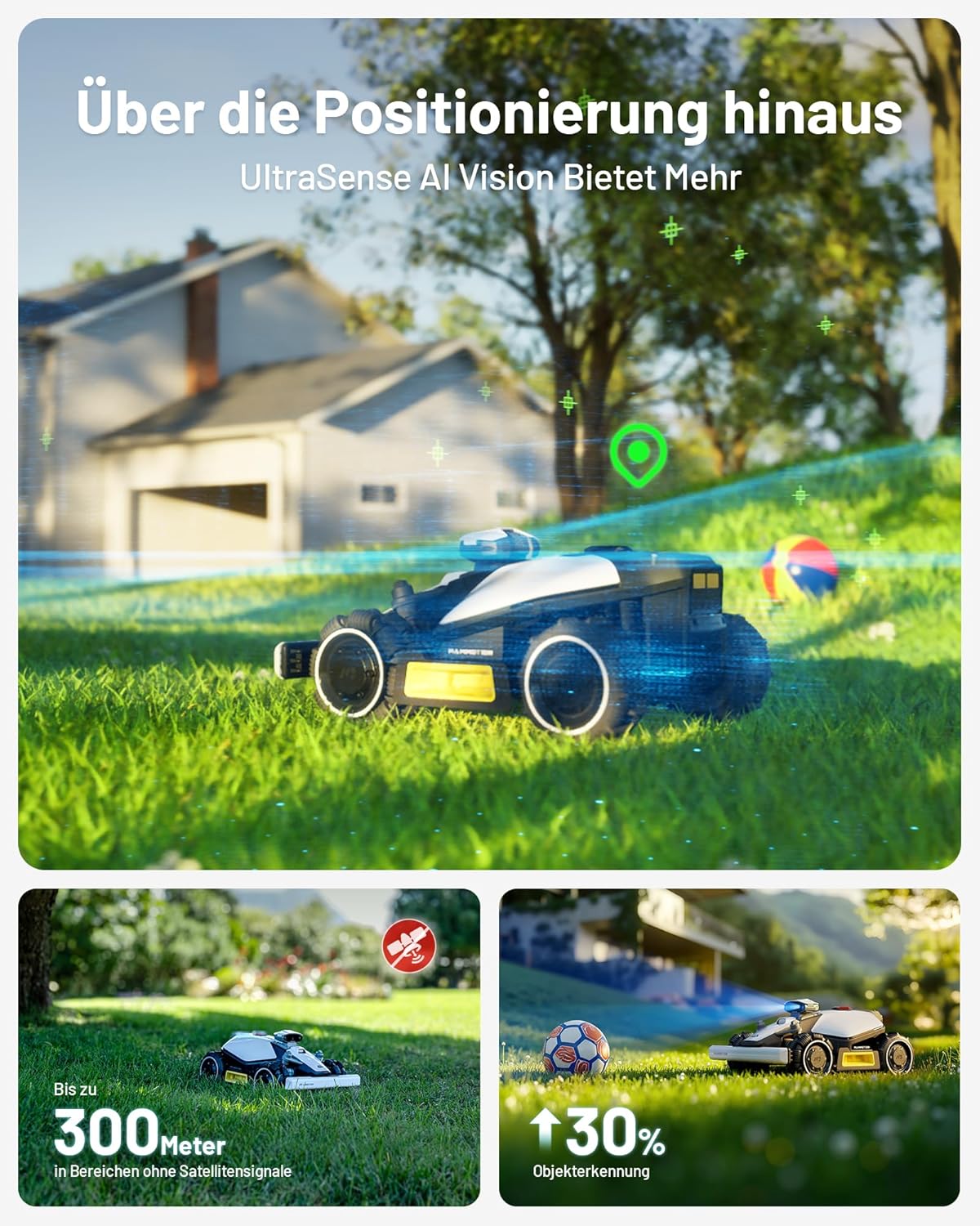 MAMMOTION LUBA mini AWD 1500 Mähroboter ohne Begrenzungskabel, NetRTK+Vision, Keine RTK-Antenne erforderlich, Auto-Kartierung, Empf. 1500m², Max. 1800m², mit 4G-Modul, 80% Steigung