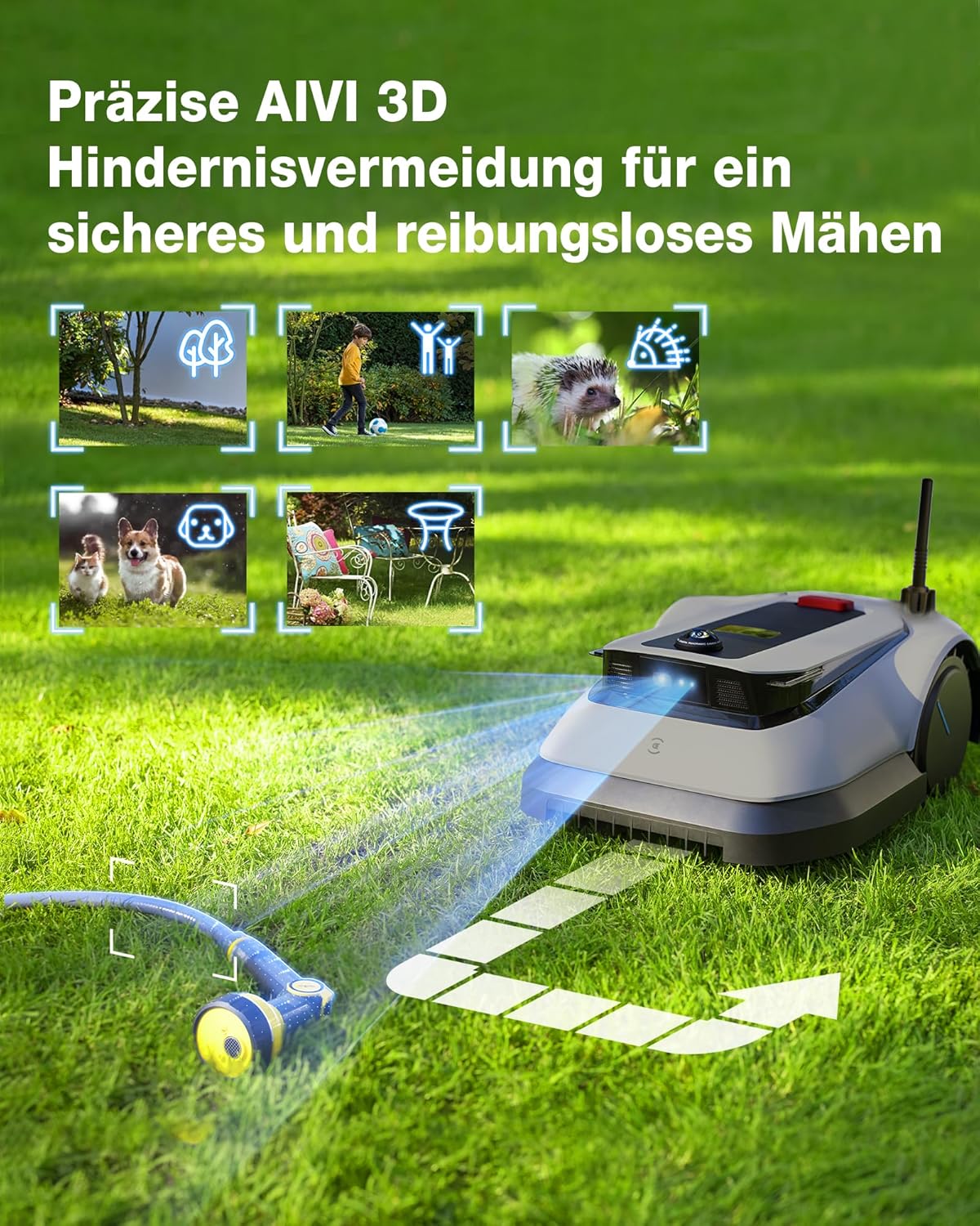ECOVACS GOAT G1-800 Mähroboter 800㎡ ohne Begrenzungskabel, vollautomatischer kartierender Rasenroboter, Ultra-Weitband+Vision+GPS-Positionierung, 16-Zonen-Management, intelligente Hindernisvermeidung