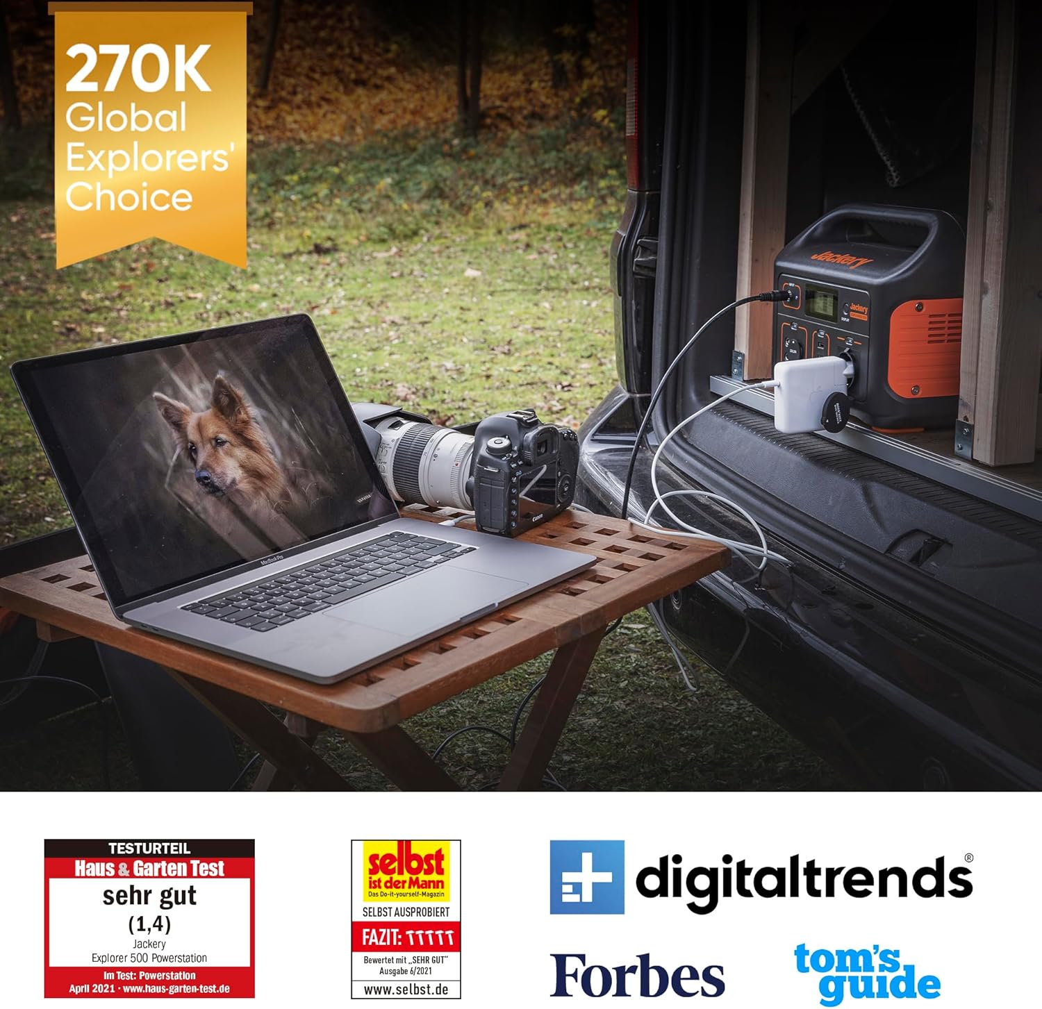 Jackery Explorer 500, 518Wh Tragbare Powerstation Mobiler Stromspeicher mit 230V/500W (Spitze 1000W) Steckdose + USB, Mobile Stromversorgung mit LCD-Anzeige für Party, Camping, Wohnmobil, Heimwerken