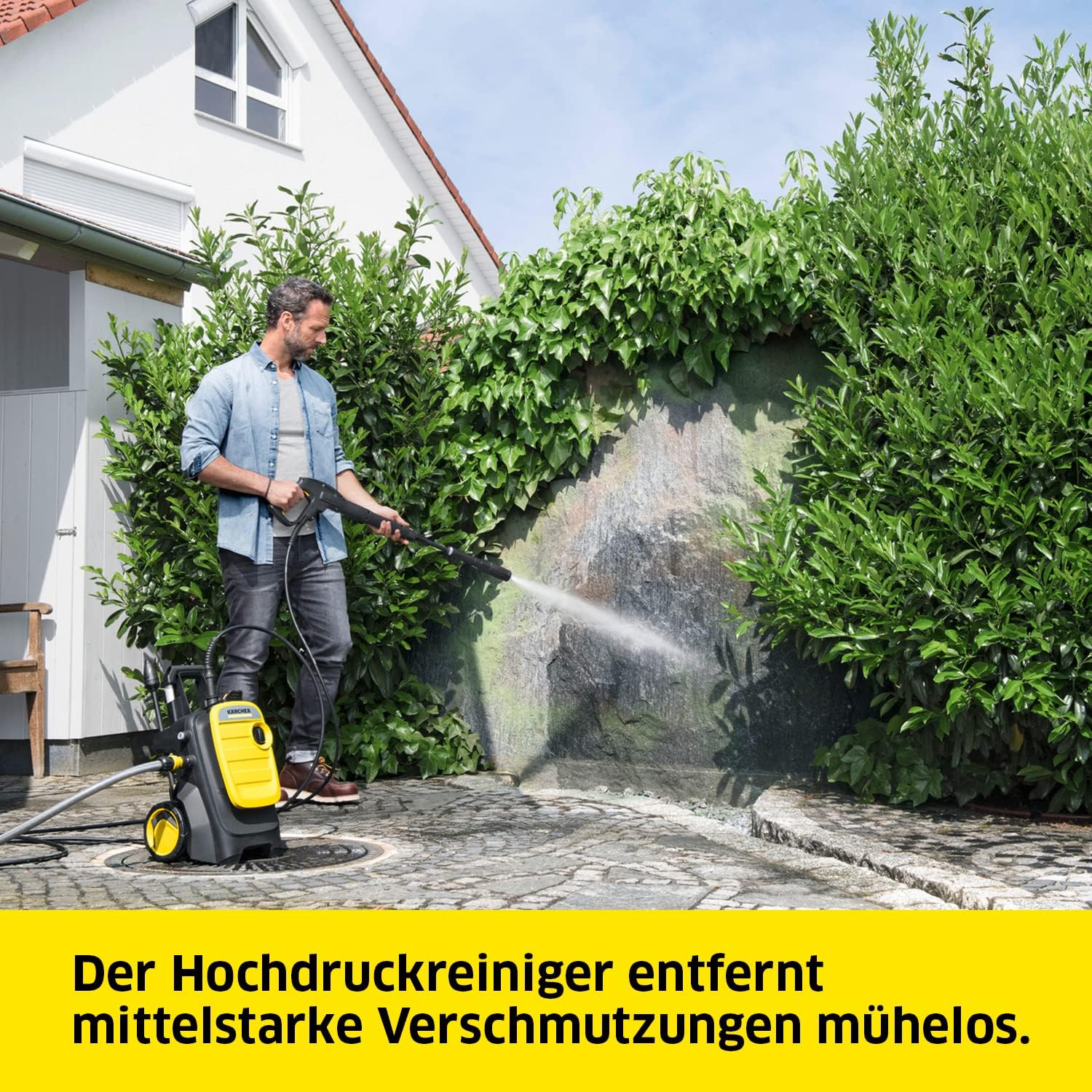 Kärcher Hochdruckreiniger K 5 Compact Home, Druck: max. 145 bar, Durchfluss: max. 500 l/h, Flächenleistung: 40 m²/h, Wasserfilter, Gewicht: 12 kg, mit Flächenreiniger T 5, Stein- und Fassadenreiniger