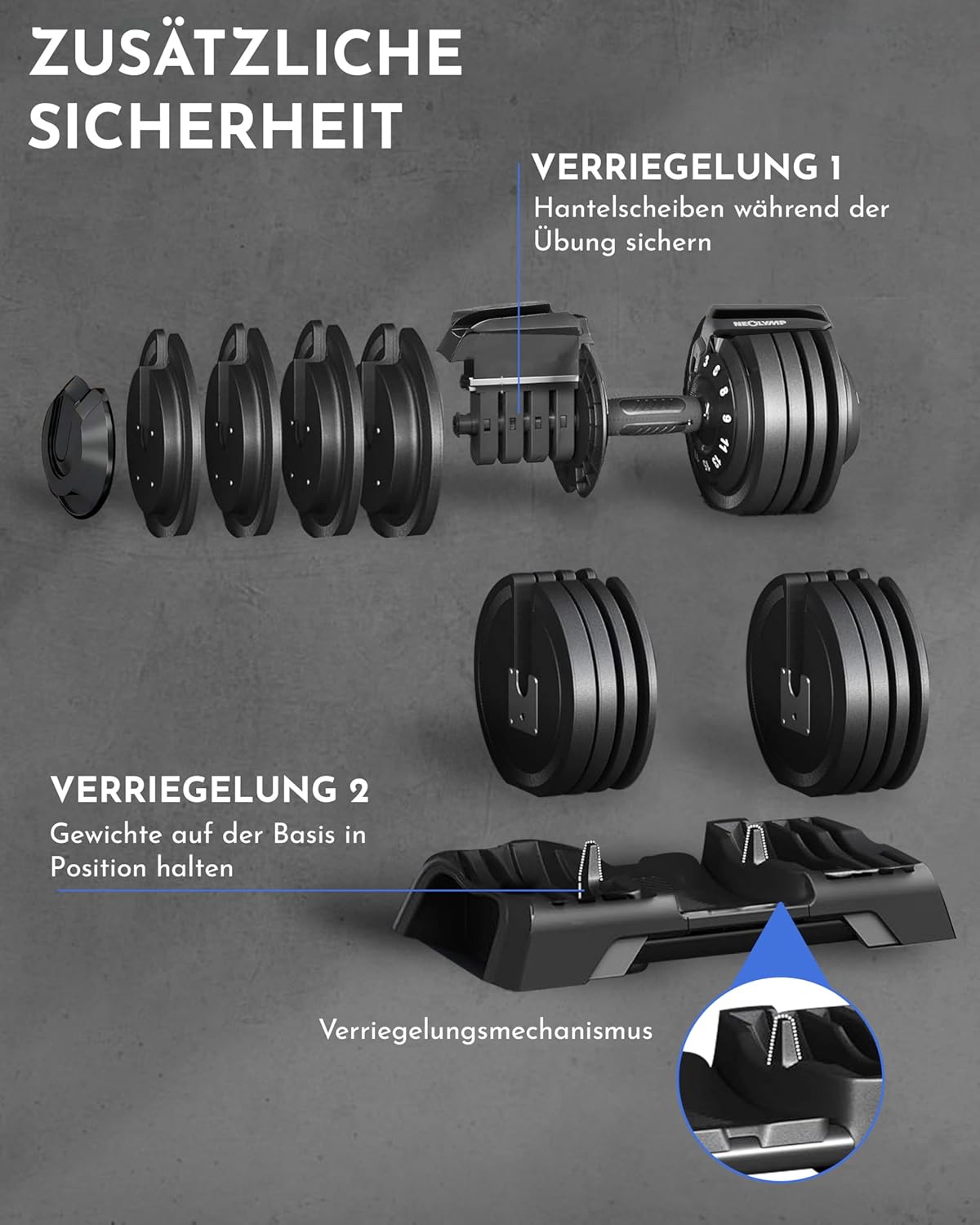 NEOLYMP Verstellbare Kurzhantel 2–40 kg mit Schnellverstellung, Einzelstück