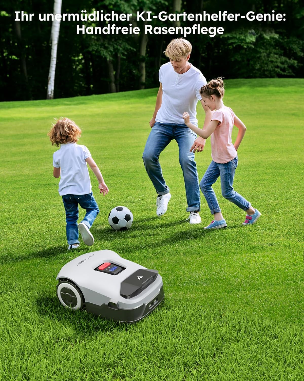 ANTHBOT KI Drahtloser Mähroboter ohne Begrenzungskabel Max. 900m², Full Frequenzband RTK+4-Kamera-Vision Rasenmäher Roboter ohne Kabel, Mehrzonen-Management, Hindernisvermeidung Rasenroboter -Genie600