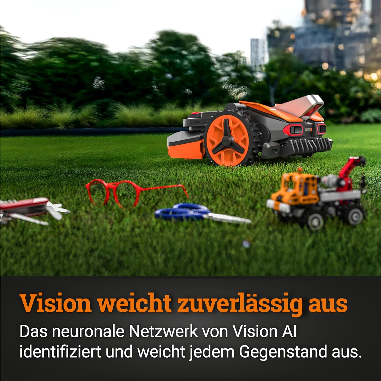 WORX Landroid Vision L1300 Mähroboter WR213E.1 für Gärten bis 1300m², AI Rasenmäher Roboter ohne Begrenzungskabel (WLAN & Bluetooth, aktive Hindernisvermeidung mit KI-Technologie, Igelschutz)