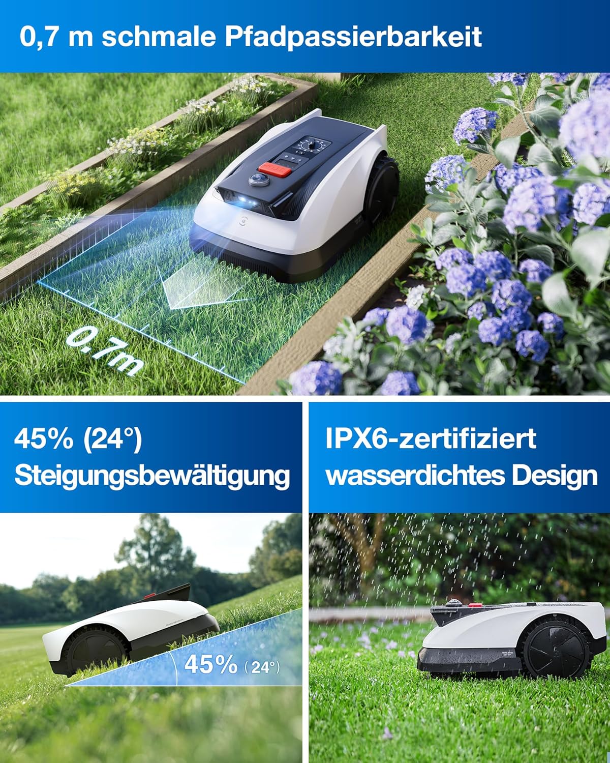 ECOVACS Goat O500 Panorama Mähroboter ohne Begrenzungskabel, 500 m², Auto-Kartierung Rasenmähroboter, Setup-frei, LiDAR-unterstützte visuelle Navigation, passiert 0,7m Engstellen, Logischer Schneiden