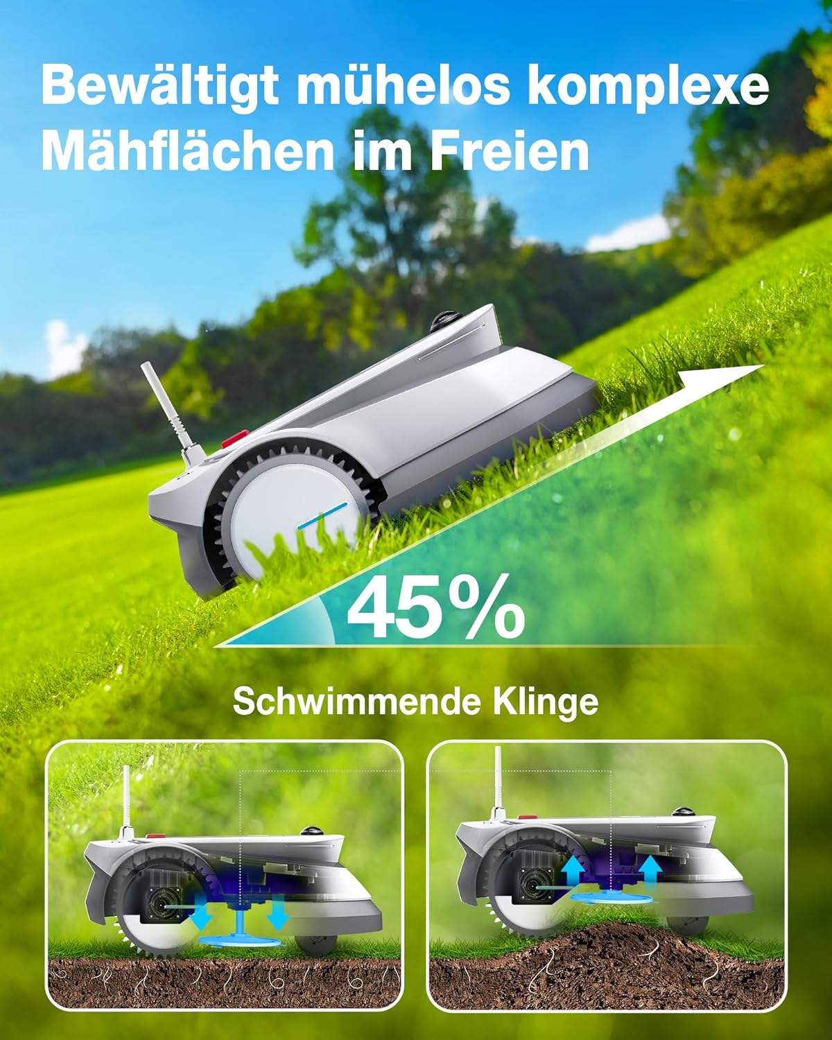 ECOVACS GOAT G1-800 Mähroboter 800㎡ ohne Begrenzungskabel, vollautomatischer kartierender Rasenroboter, Ultra-Weitband+Vision+GPS-Positionierung, 16-Zonen-Management, intelligente Hindernisvermeidung