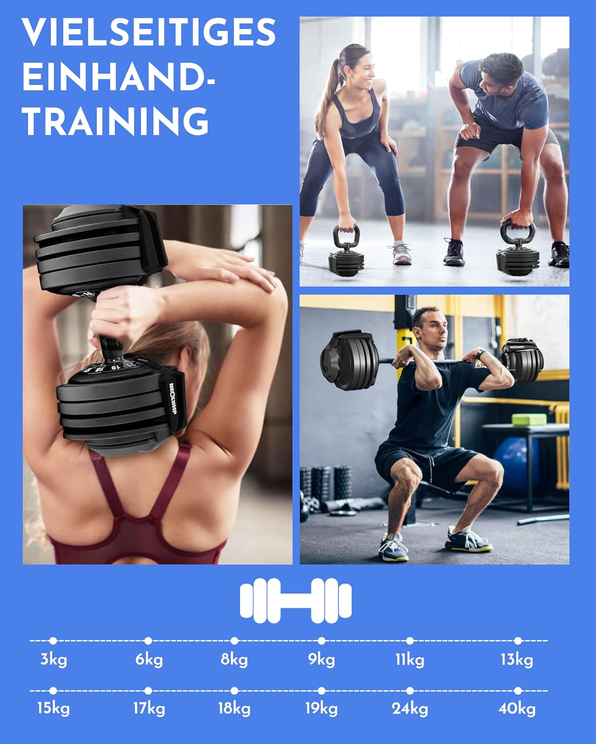 NEOLYMP Verstellbare Kurzhantel 2–40 kg mit Schnellverstellung, Einzelstück