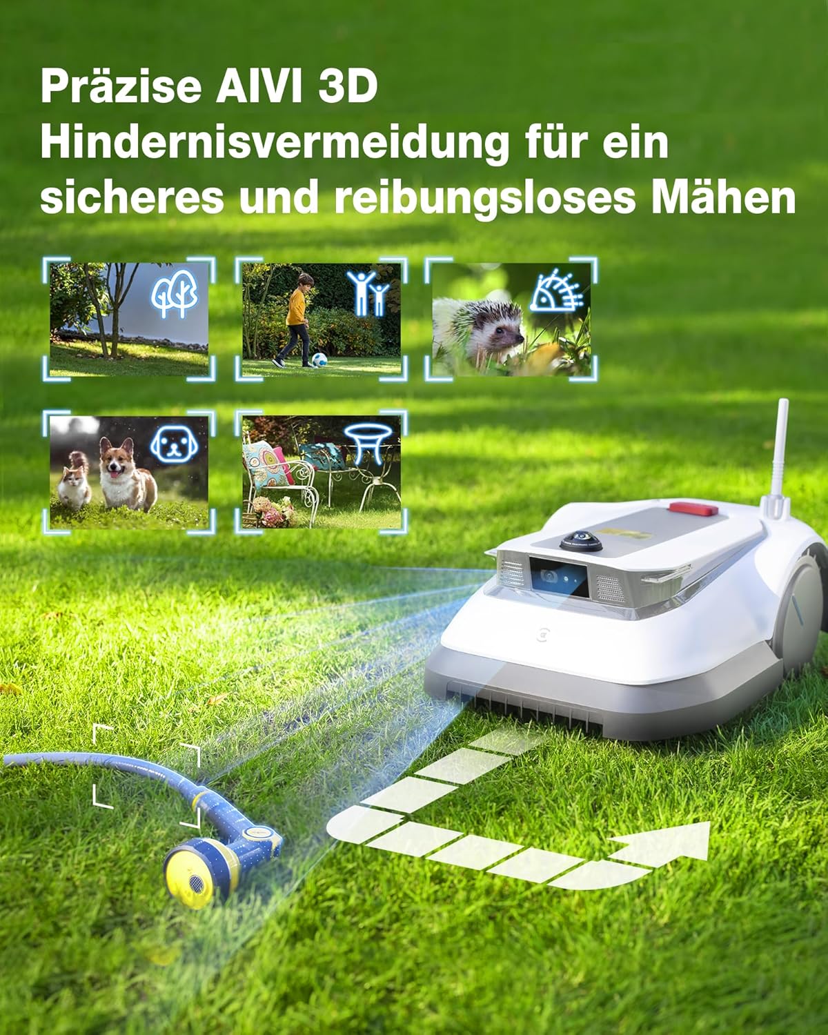 ECOVACS GOAT G1-800 Mähroboter 800㎡ ohne Begrenzungskabel, vollautomatischer kartierender Rasenroboter, Ultra-Weitband+Vision+GPS-Positionierung, 16-Zonen-Management, intelligente Hindernisvermeidung