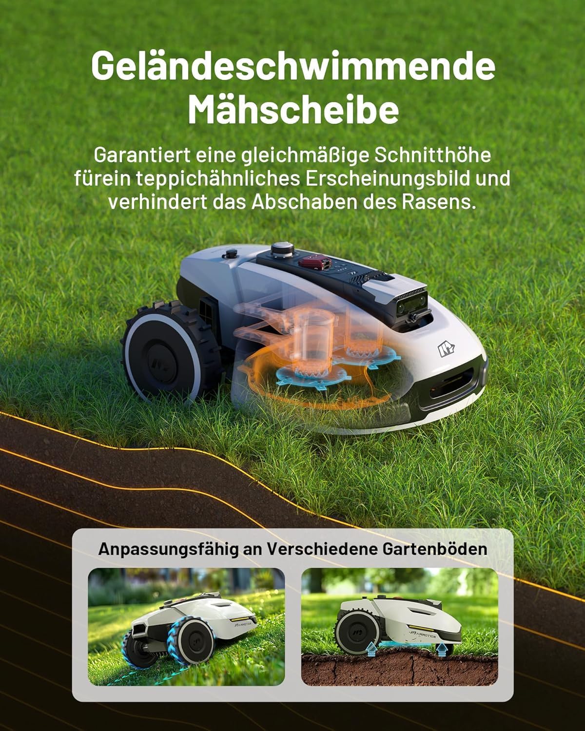 MAMMOTION YUKA 2000 Mähroboter ohne Begrenzungskabel, NetRTK+Vision, Keine RTK-Antenne erforderlich, Auto-Kartierung, Empf. 2000m², Max. 2800m², mit 4G-Modul, 50% Steigung
