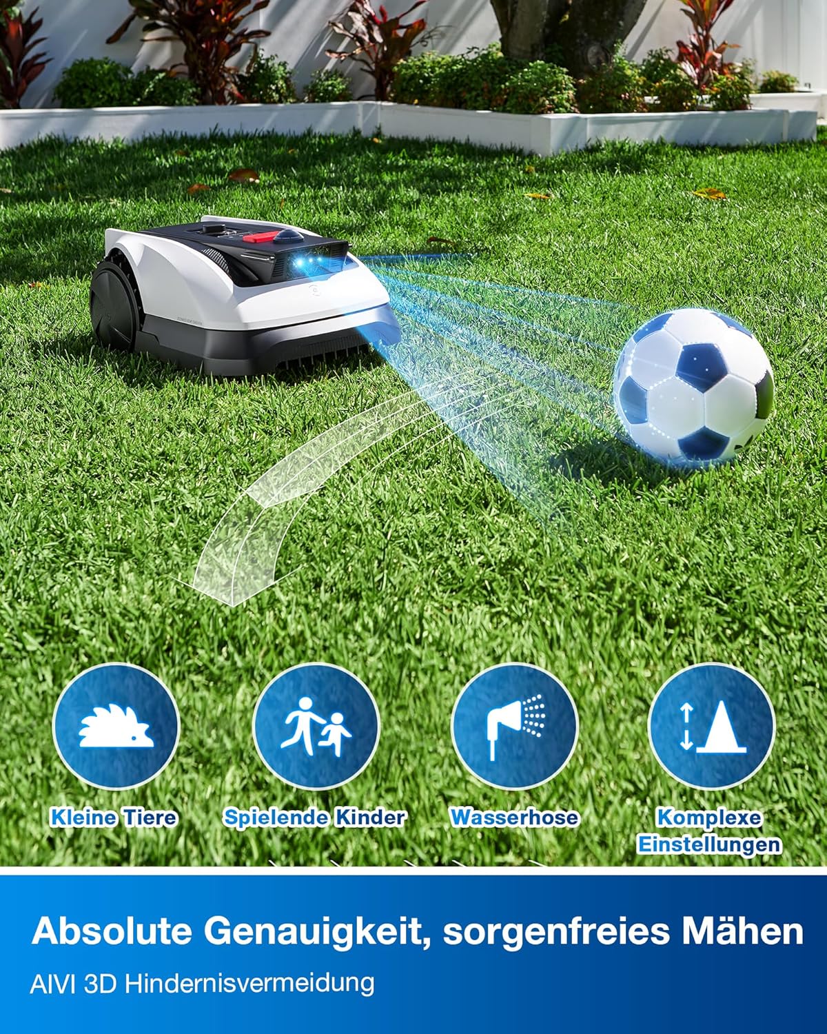 ECOVACS Goat O500 Panorama Mähroboter ohne Begrenzungskabel, 500 m², Auto-Kartierung Rasenmähroboter, Setup-frei, LiDAR-unterstützte visuelle Navigation, passiert 0,7m Engstellen, Logischer Schneiden