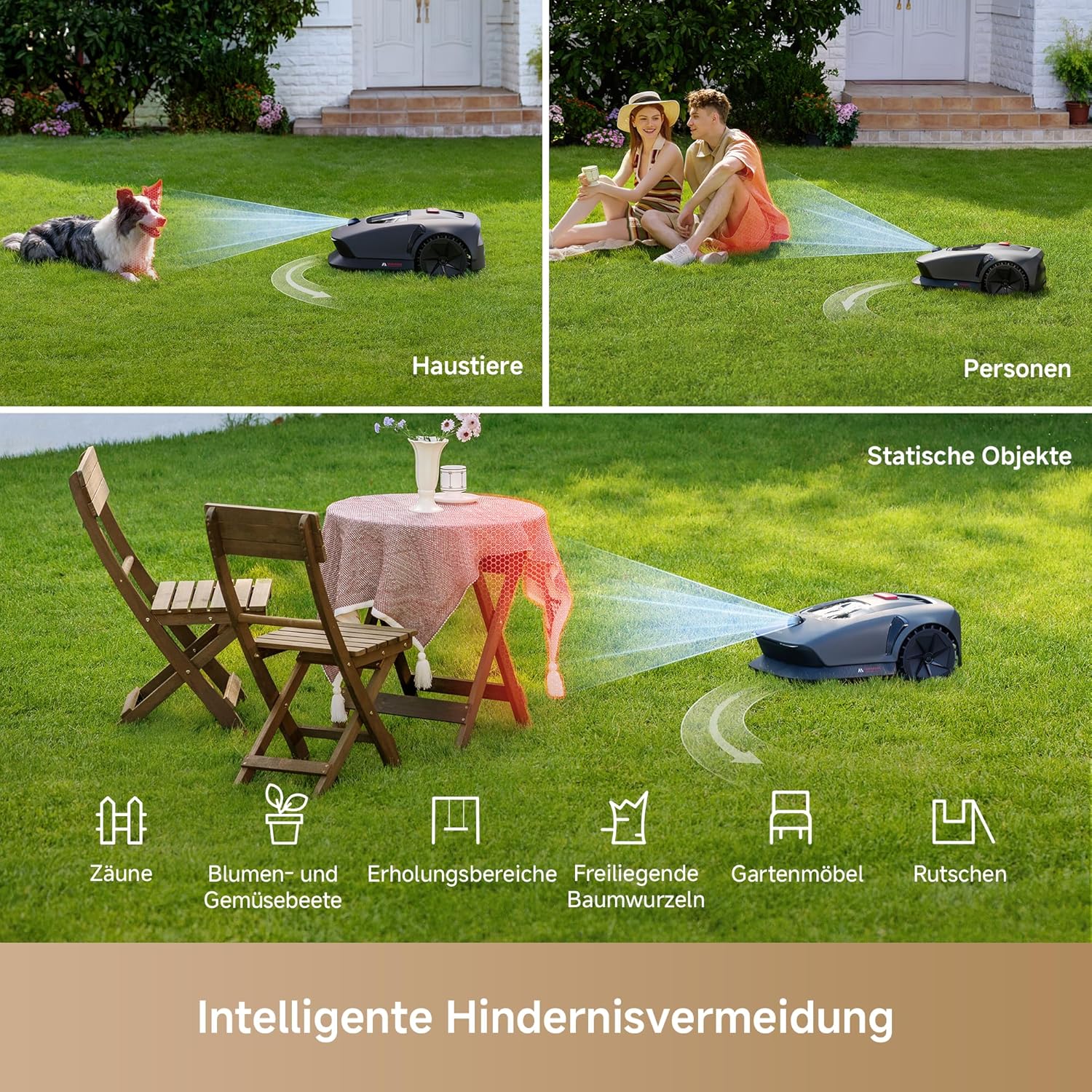MOVA 600, Rasenmäher Roboter 3D-LiDAR kabellose Einrichtung & genaue Kartierung bis 600 m², Smarte Hindernisvermeidung, App-Steuerung, U-förmiges Schneiden, Leiser Betrieb, Sicherheitswarnungen