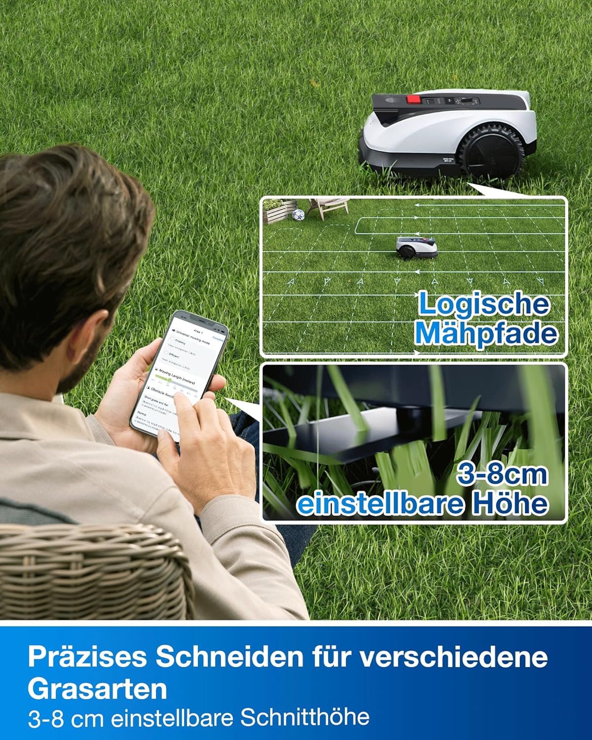 ECOVACS Goat O800 RTK Mähroboter ohne Begrenzungskabel, 800m², LiDAR-gestützte RTK+Vision Navigation, Rasenmäher Roboter, Auto-Kartierung, passiert 0,7m Engstellen, präzises Kantenmähen