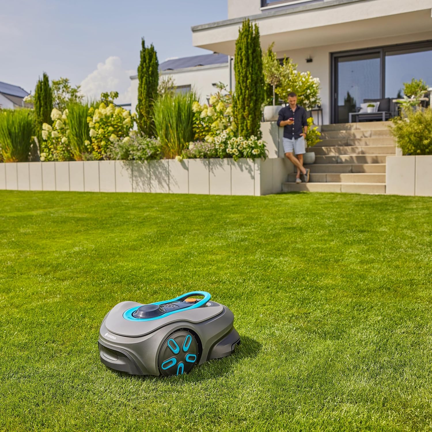 Gardena smart SILENO Free Set 1200 m² kabelloser Mähroboter: LONA Intelligence, Trim-to-Edge, ohne Begrenzungskabel, leiser Betrieb, intelligenter Mäher, App Steuerung (19923-20)