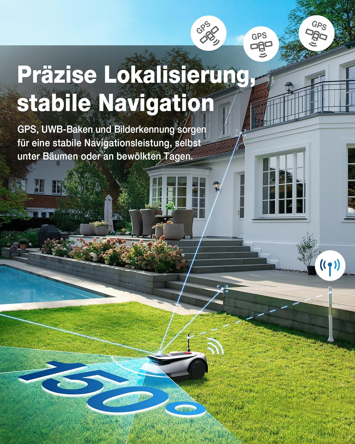 ECOVACS GOAT G1-2000 Mähroboter mit Robuster Garage & Auto-Verbindung-Modul, Ohne Begrenzungskabel für Gärten bis zu 2,000㎡ (AIVI 3D Hindernisvermeidung, logisches Mähen, 16-Zonen-Management)