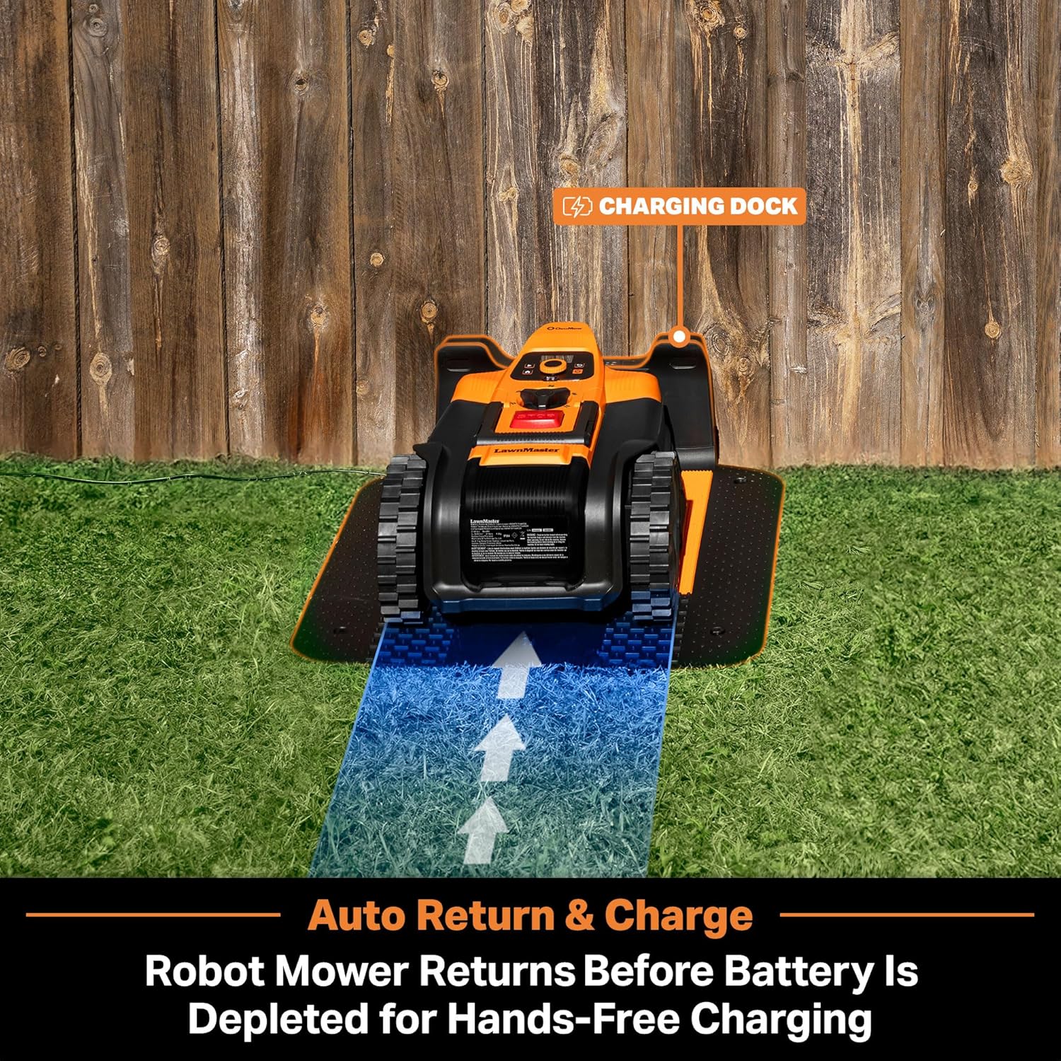 LawnMaster VBRM18AMIDR mähroboter ohne begrenzungskabel für bis zu 500㎡ 2ah Batterie Optische Navigation, Hindernisvermeidung, Automatische Ladestation, Verbotene-Zone-Funktion, WiFi & Bluetooth APP