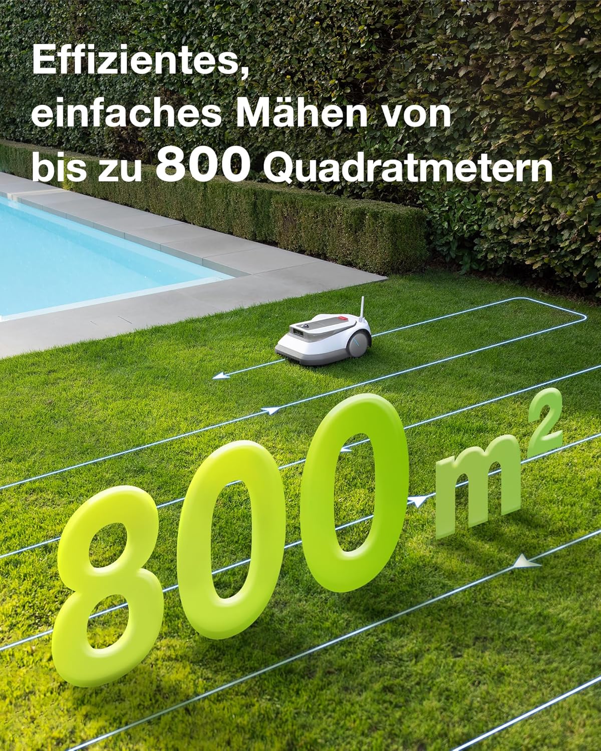 ECOVACS GOAT G1-800 Mähroboter 800㎡ ohne Begrenzungskabel, vollautomatischer kartierender Rasenroboter, Ultra-Weitband+Vision+GPS-Positionierung, 16-Zonen-Management, intelligente Hindernisvermeidung
