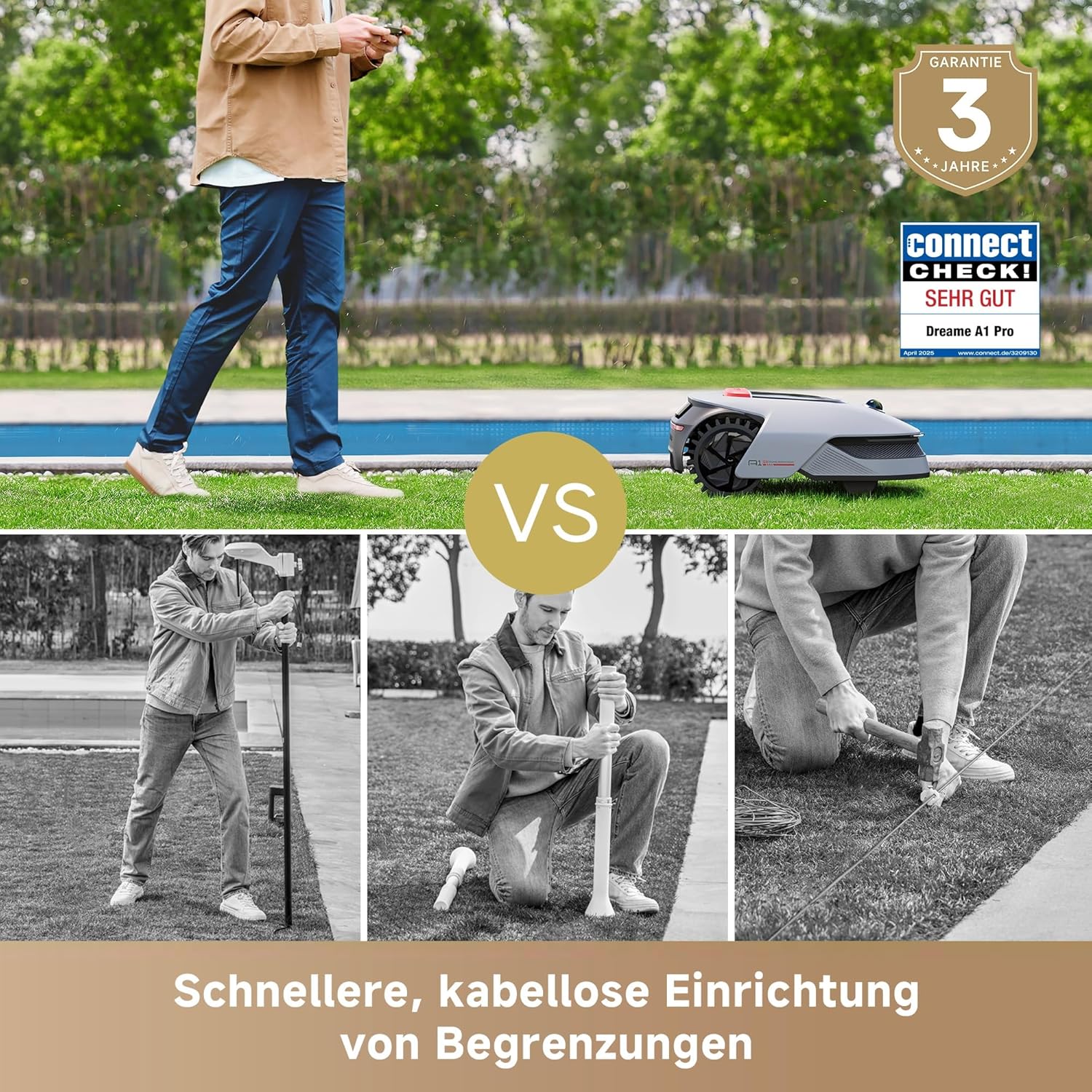 DREAME Intelligenter Mähroboter A1 Pro, Drahtloser Umfang Mähroboter, 2000m², App-Steuerung, OmniSense™ Technologie, Intuitive Zonenverwaltung, Intelligente Hindernisvermeidung, Offroad-Reifen