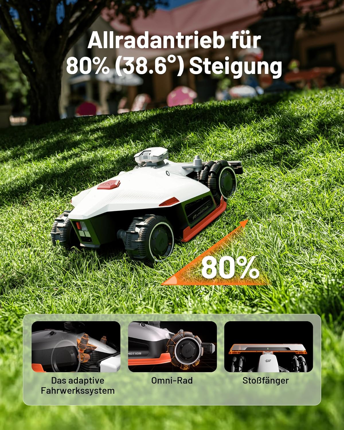 MAMMOTION LUBA 2 AWD 5000X Mähroboter ohne Begrenzungskabel, NetRTK+Vision, Keine RTK-Antenne erforderlich, Auto-Kartierung, Empf. 5000m², Max. 6600m², mit 4G-Modul, 80% Steigung