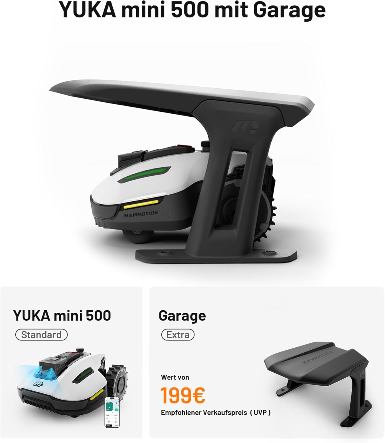 MAMMOTION YUKA und YUKA mini Serie Mähroboter (YUKA mini 500+Garage)